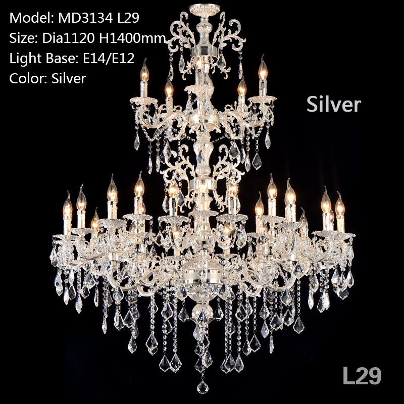 Meerosee Crystal Gold Chandelier Light Luxurious Bronze Pendant Lamp 3 Tiers 29 Arms