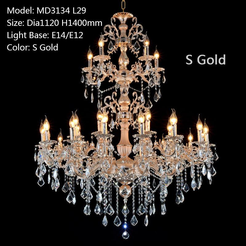 Meerosee Crystal Gold Chandelier Light Luxurious Bronze Pendant Lamp 3 Tiers 29 Arms