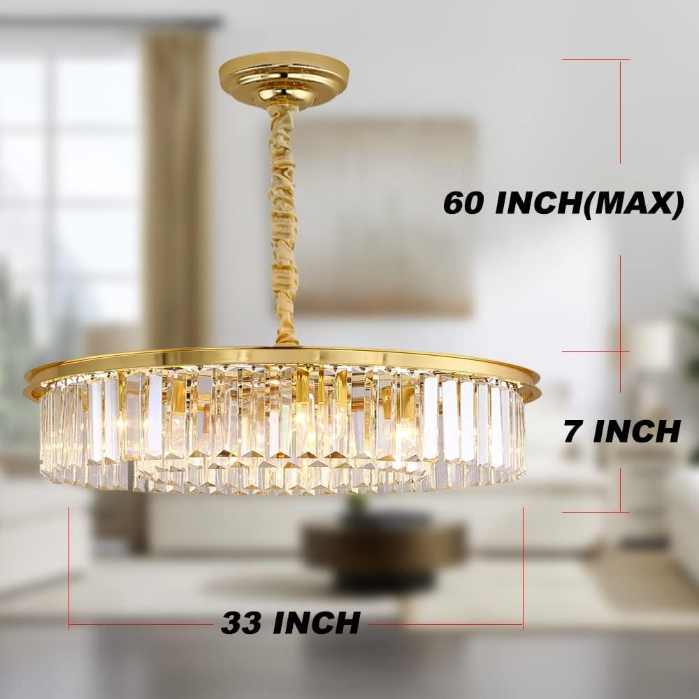 Gold Crystal Chandeliers Modern Contemporary Ceiling Lights Fixtures 33 inch Diameter