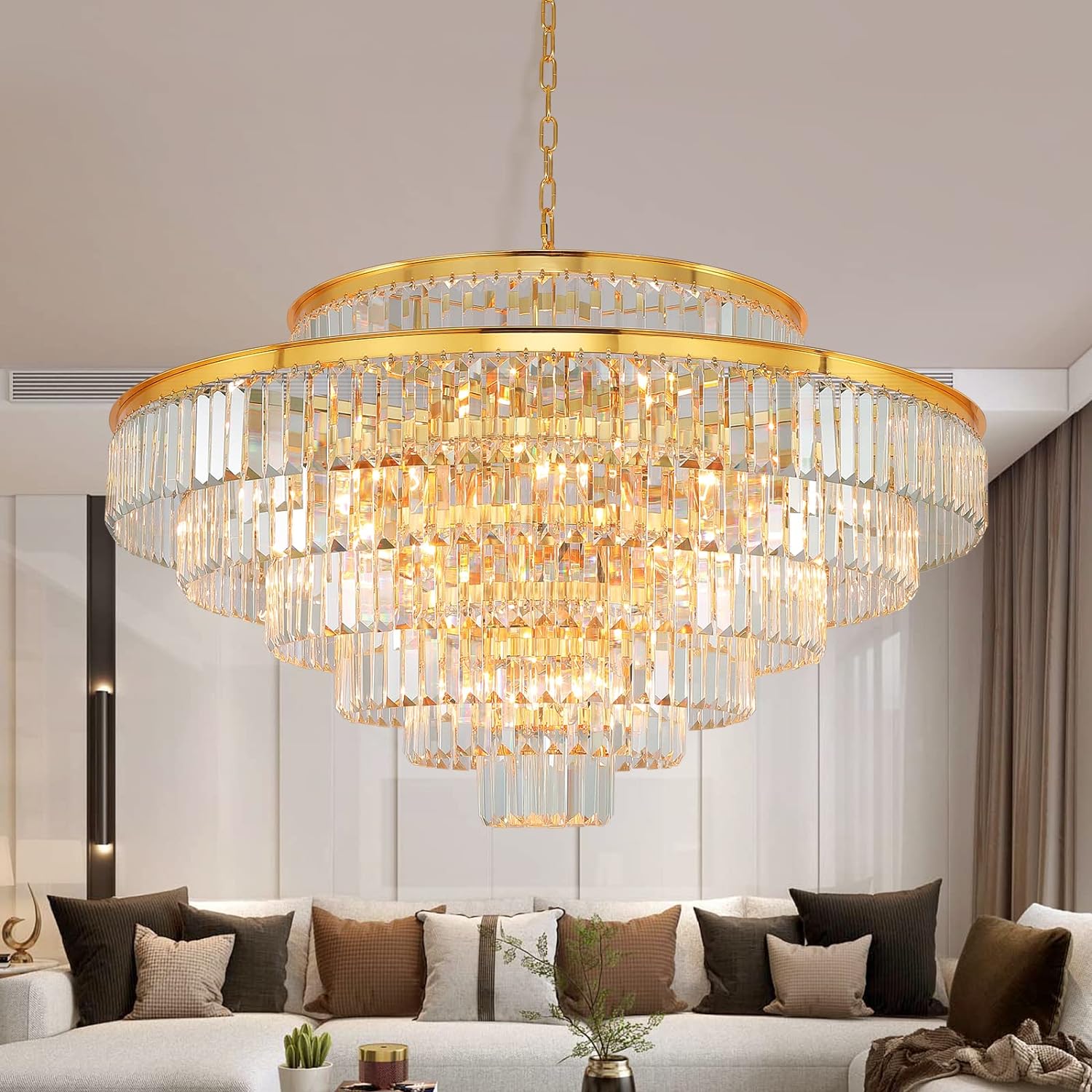 Modern Style Crystal Chandeliers Lights Round Hanging Classic Pendant Ceiling Lamp