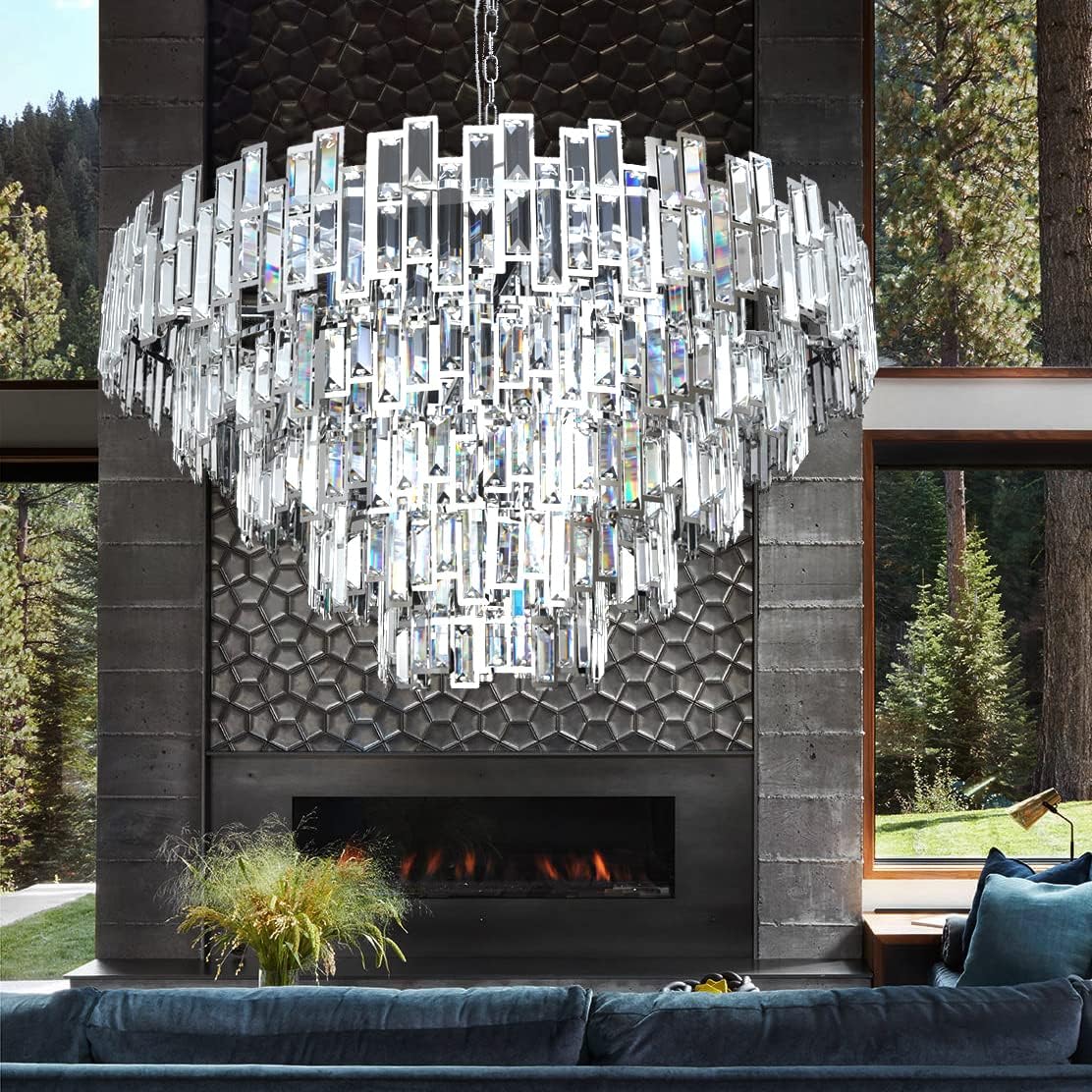 Modern Chrome Crystal Chandelier Lighting Contemporary Style Round Pendant Lamp