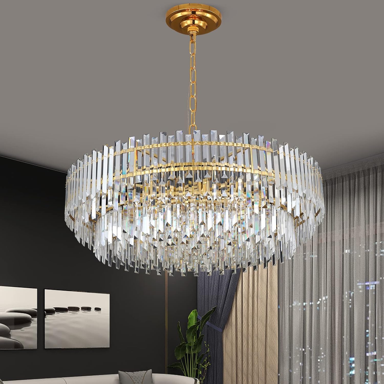 Meerosee Gold Copper Crystal Chandelier Lighting Foyer Entryway Ceiling Hanging Pendant Lamp