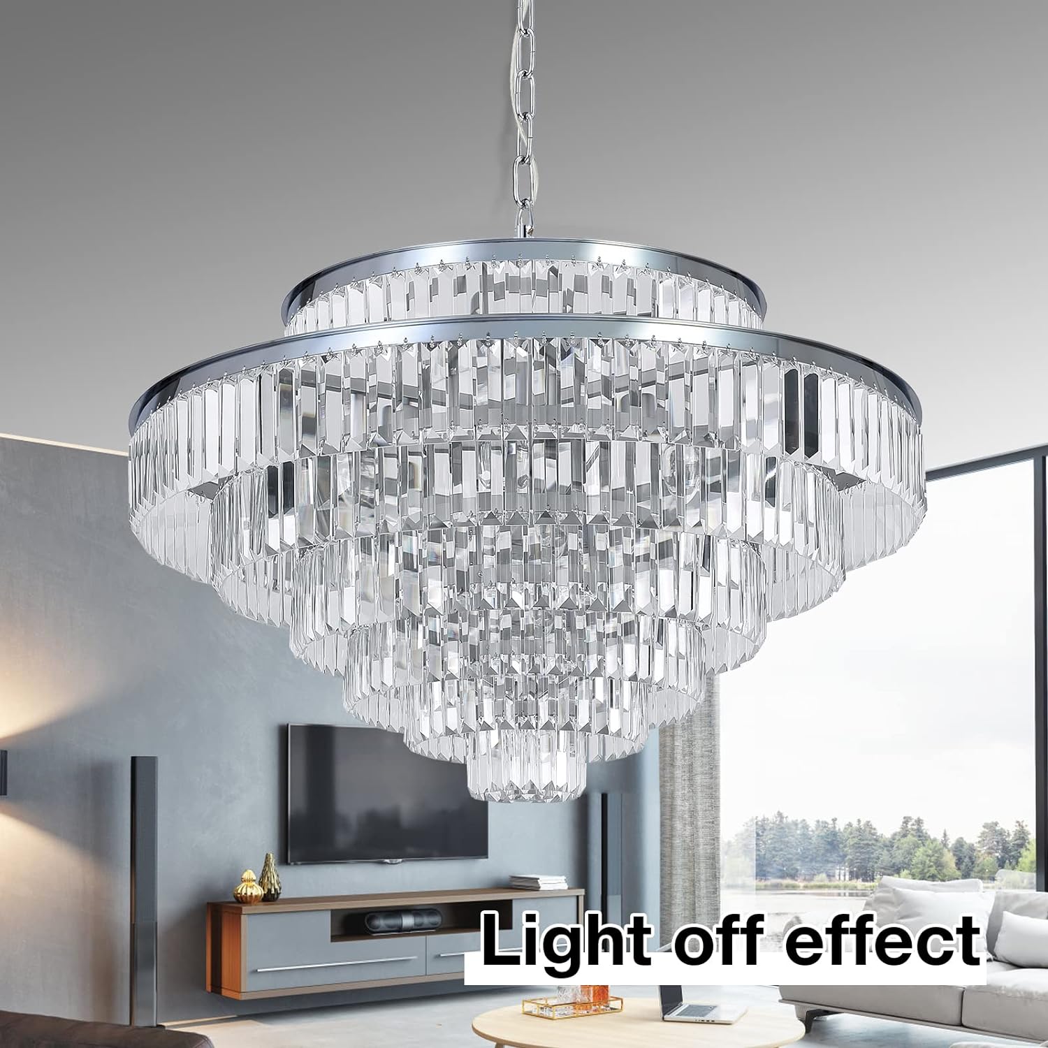 Meerosee Crystal Chandeliers Modern Style Chrome Round Ceiling Pendant Light