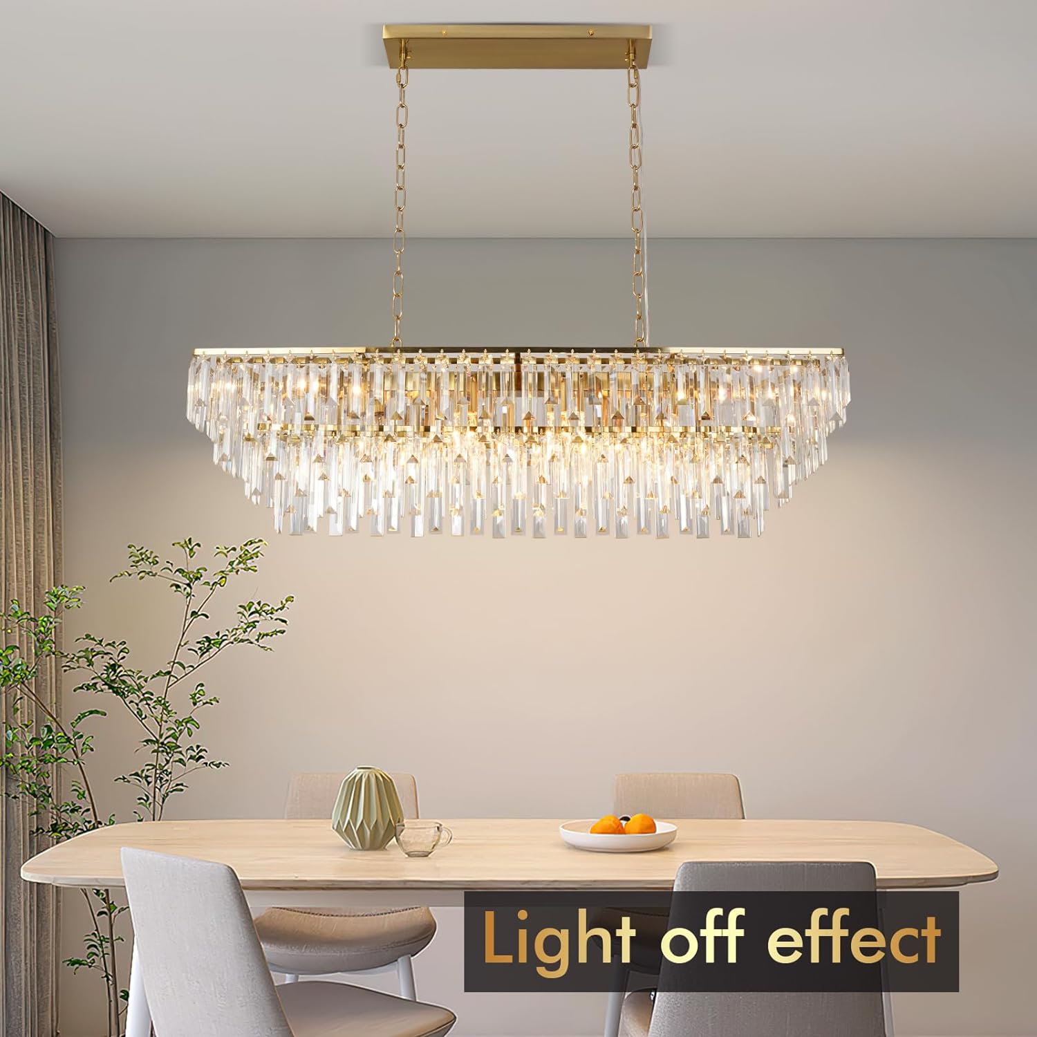 Meerosee contemporary Gold K9 Crystal Chandelier Modern Rectangular Pendant Light