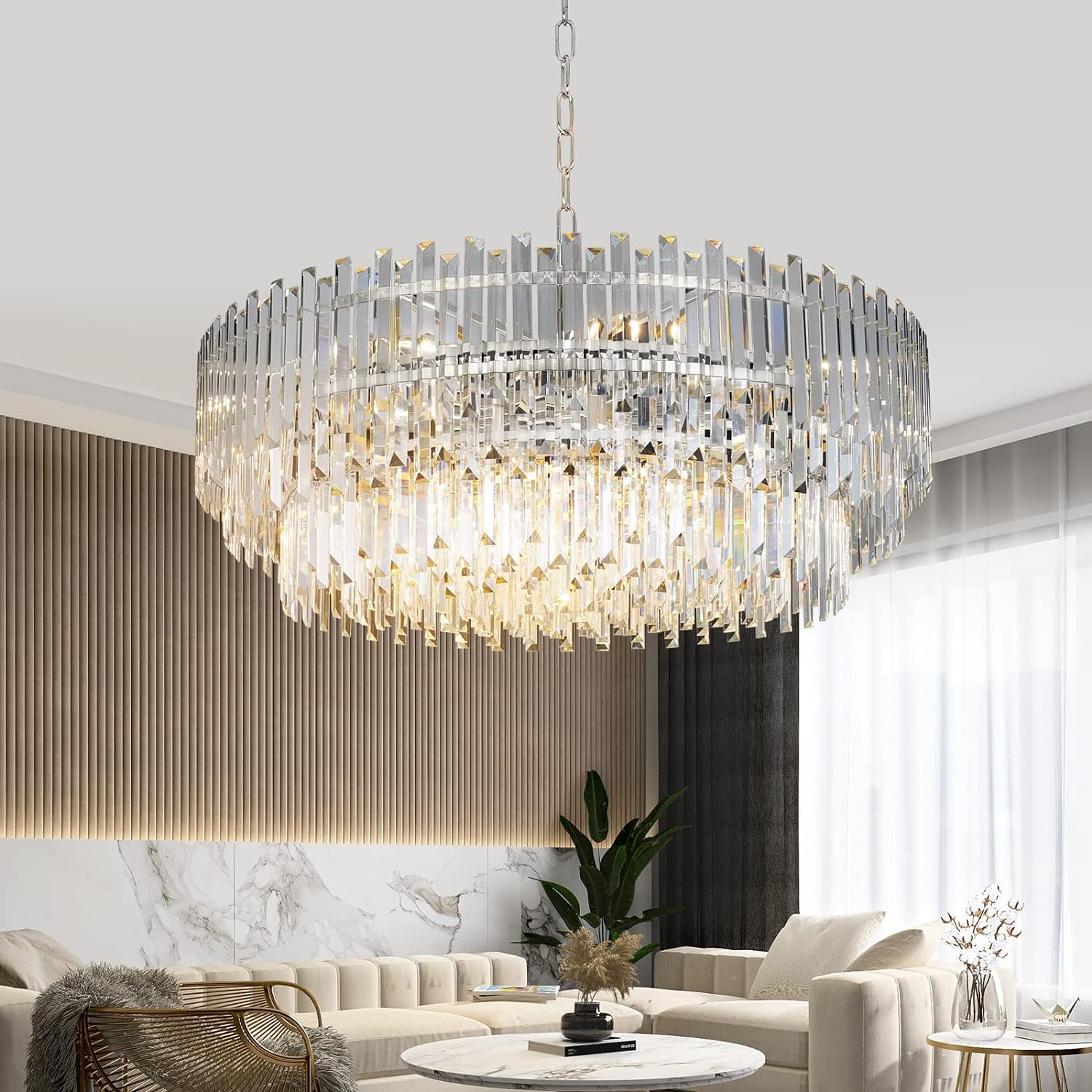 Meerosee Chrome Crystal Chandelier Lighting for Dining Rooms Bedroom Foyer