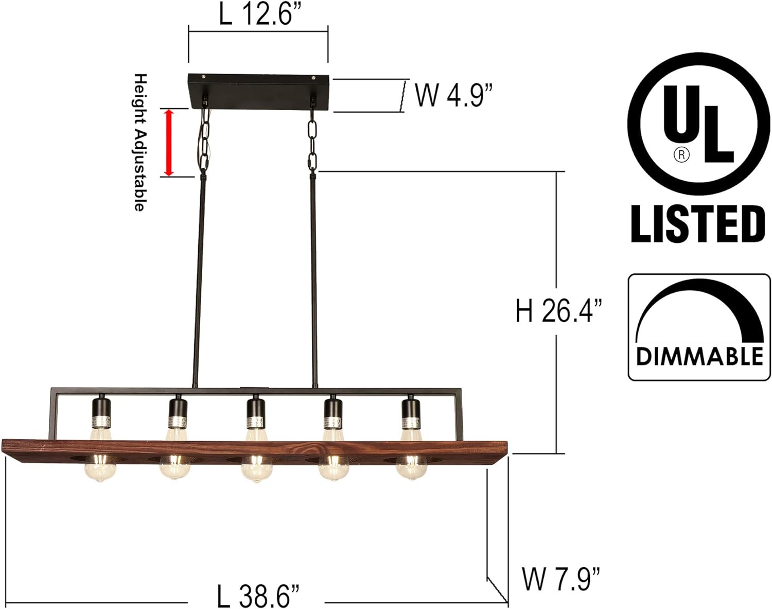 Rustic Wood Chandeliers Modern Farmhouse Pendant Lighting 5-Lights L38.6 W7.9