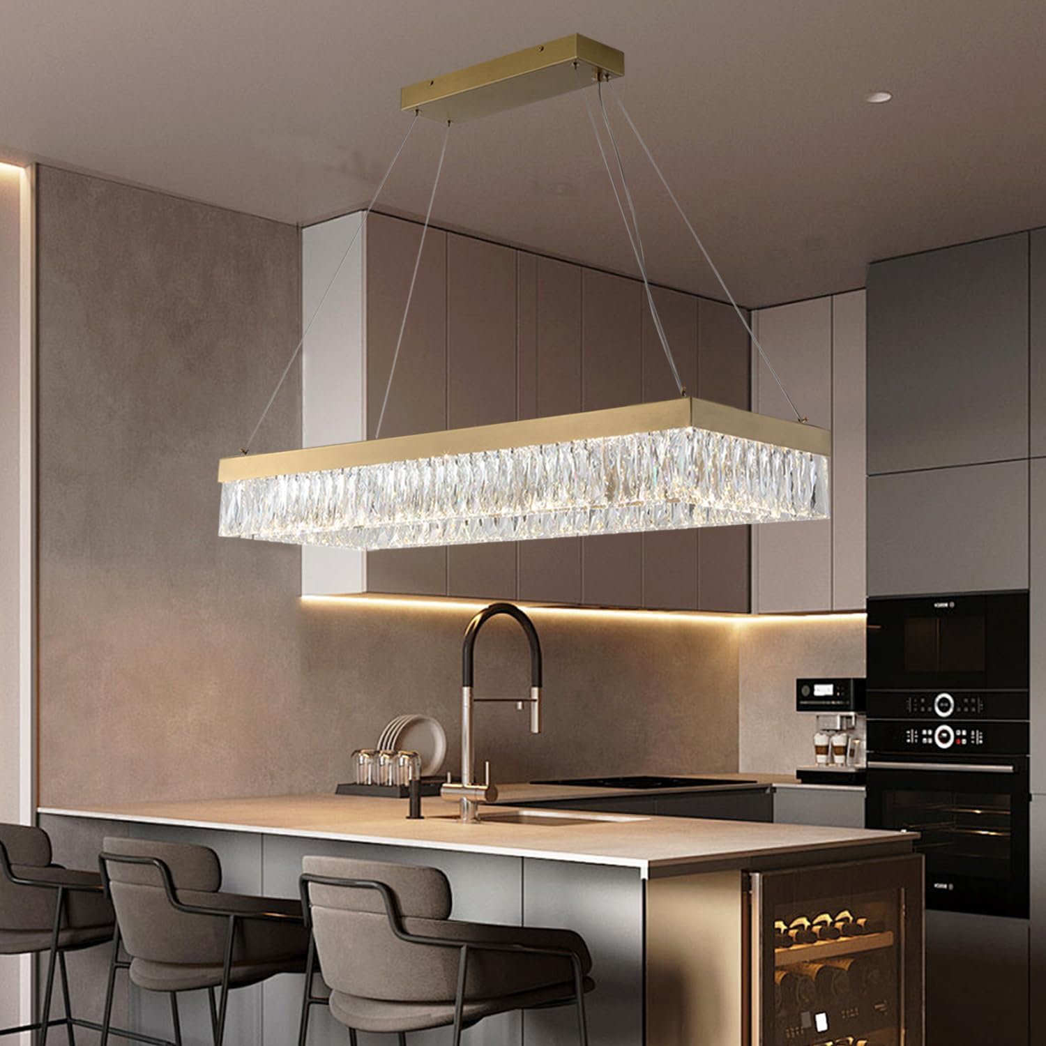 Modern Gold Luxury Crystal Chandelier L39/L47 Inch Contemporary Pendant Lamp