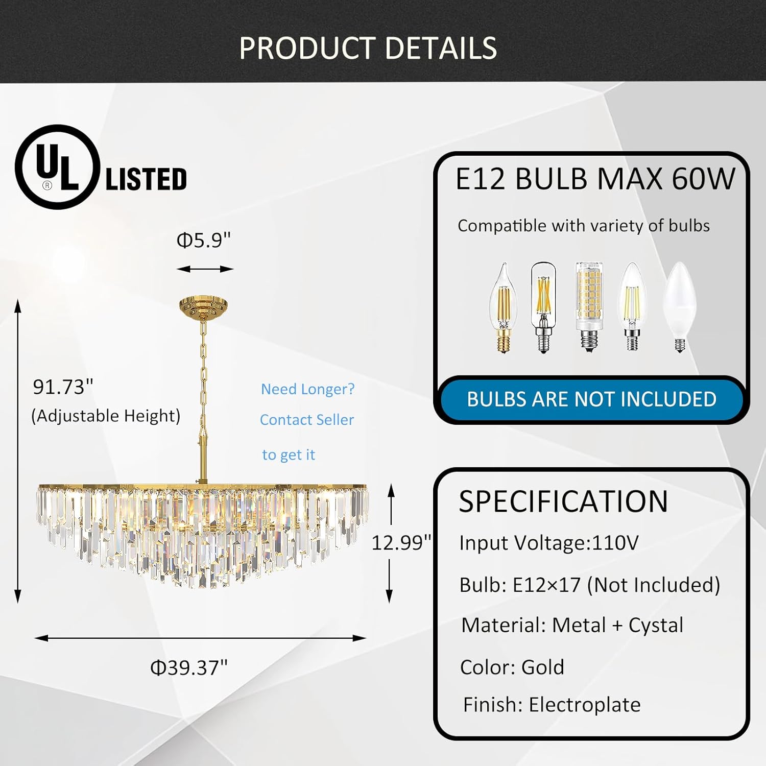Modern Black Pendant Lamp Contemporary Gold 4/5/6/7-Tier k9 Crystal Chandelier Light