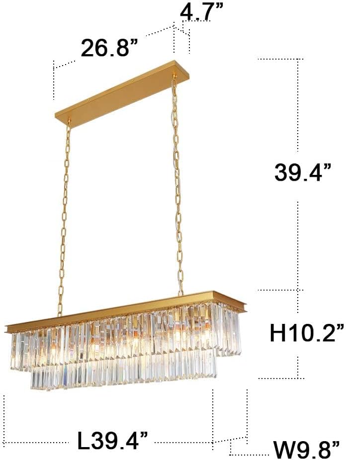 Meerosee L39.4 W10.2 Gold Rectangle Modern Crystal Chandeliers Lighting Pendant Ceiling Lights