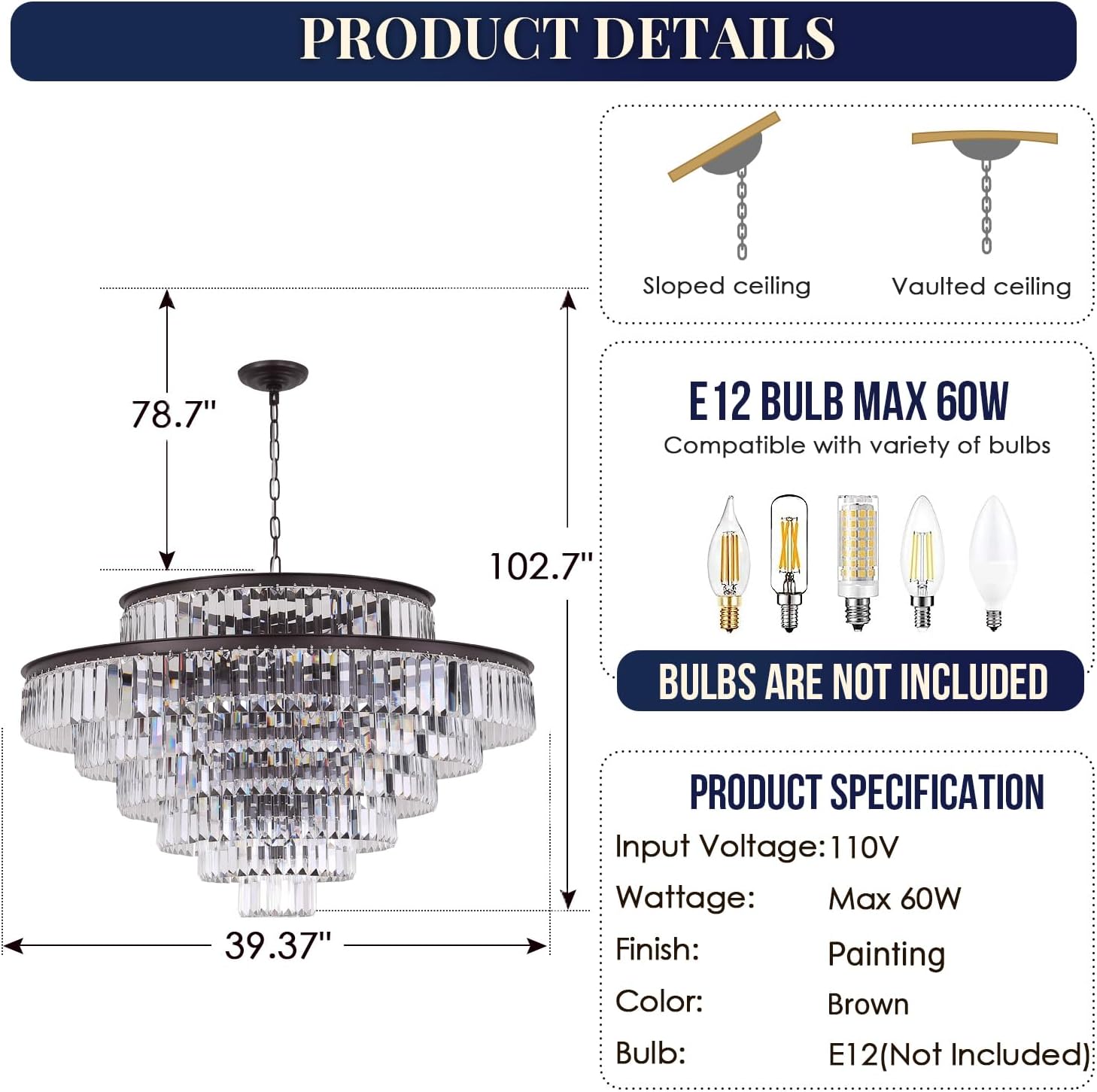 Meerosee Modern Crystal Chandeliers Black Round Pendant Ceiling Lamp