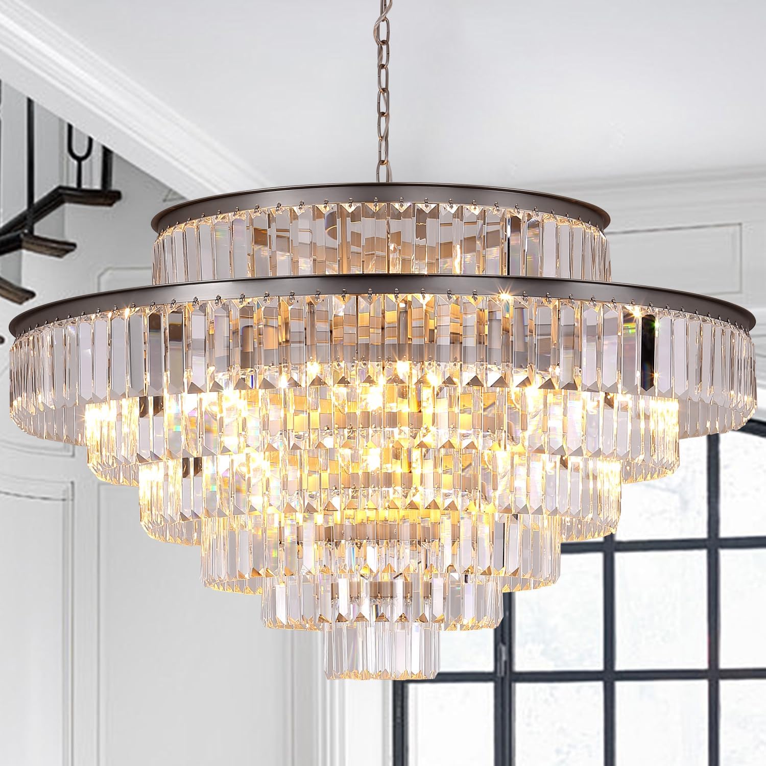 Meerosee Modern Crystal Chandeliers Nickel Pendant Ceiling Chandelier Lighting Fixture