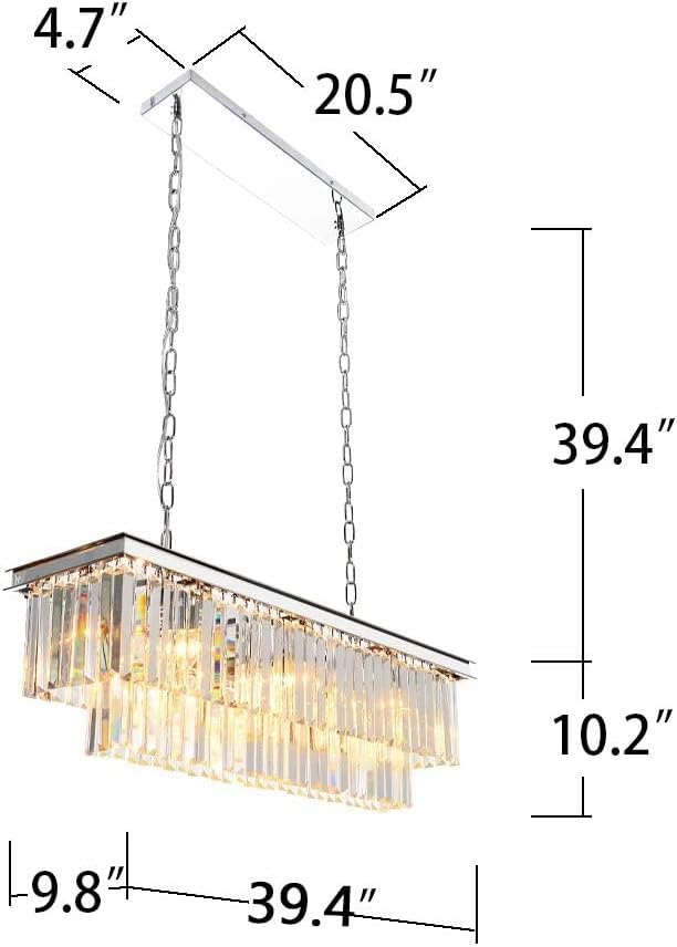 Luxury Chrome Rectangular Crystal Chandeliers Lighting Modern Pendant Ceiling Lights