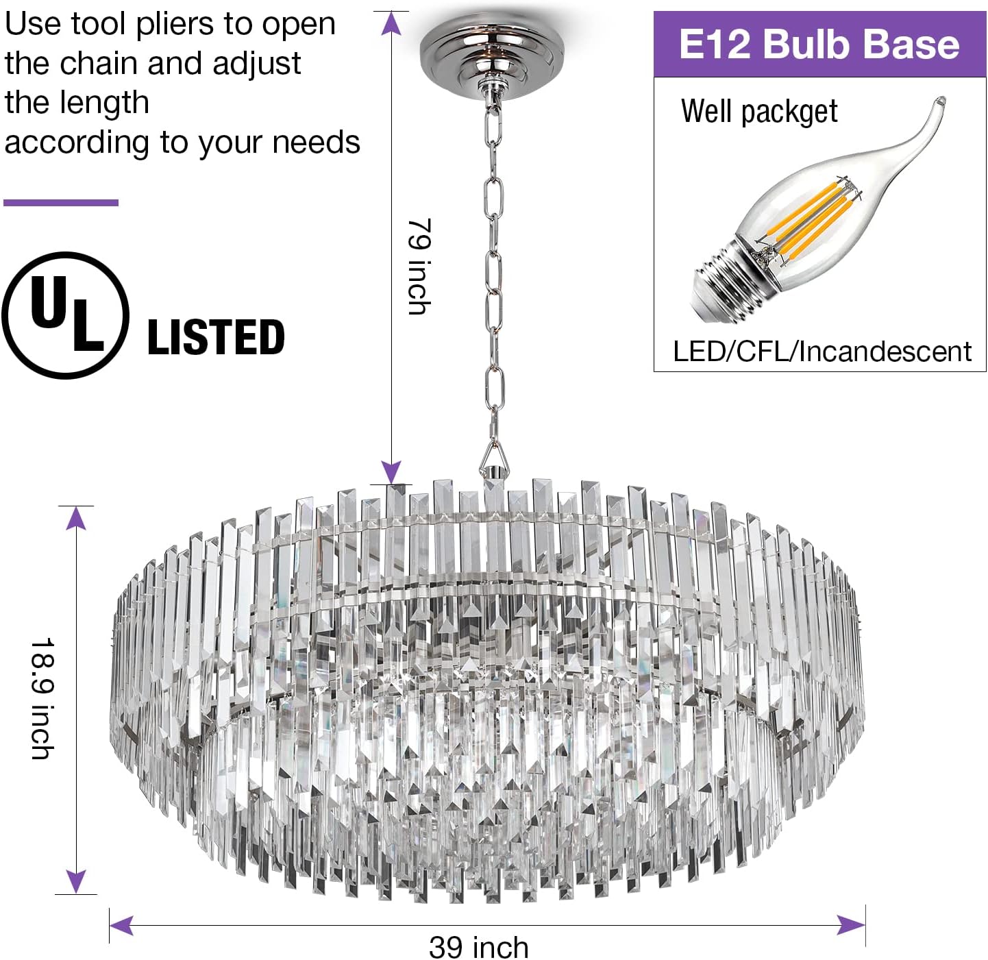 Meerosee Chrome Crystal Chandelier Lighting for Dining Rooms Bedroom Foyer