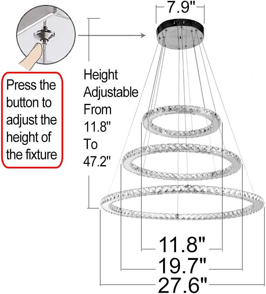 Modern Crystal LED Chandeliers 3/4 Rings Adjustable Stainless Steel Cable DIY Design