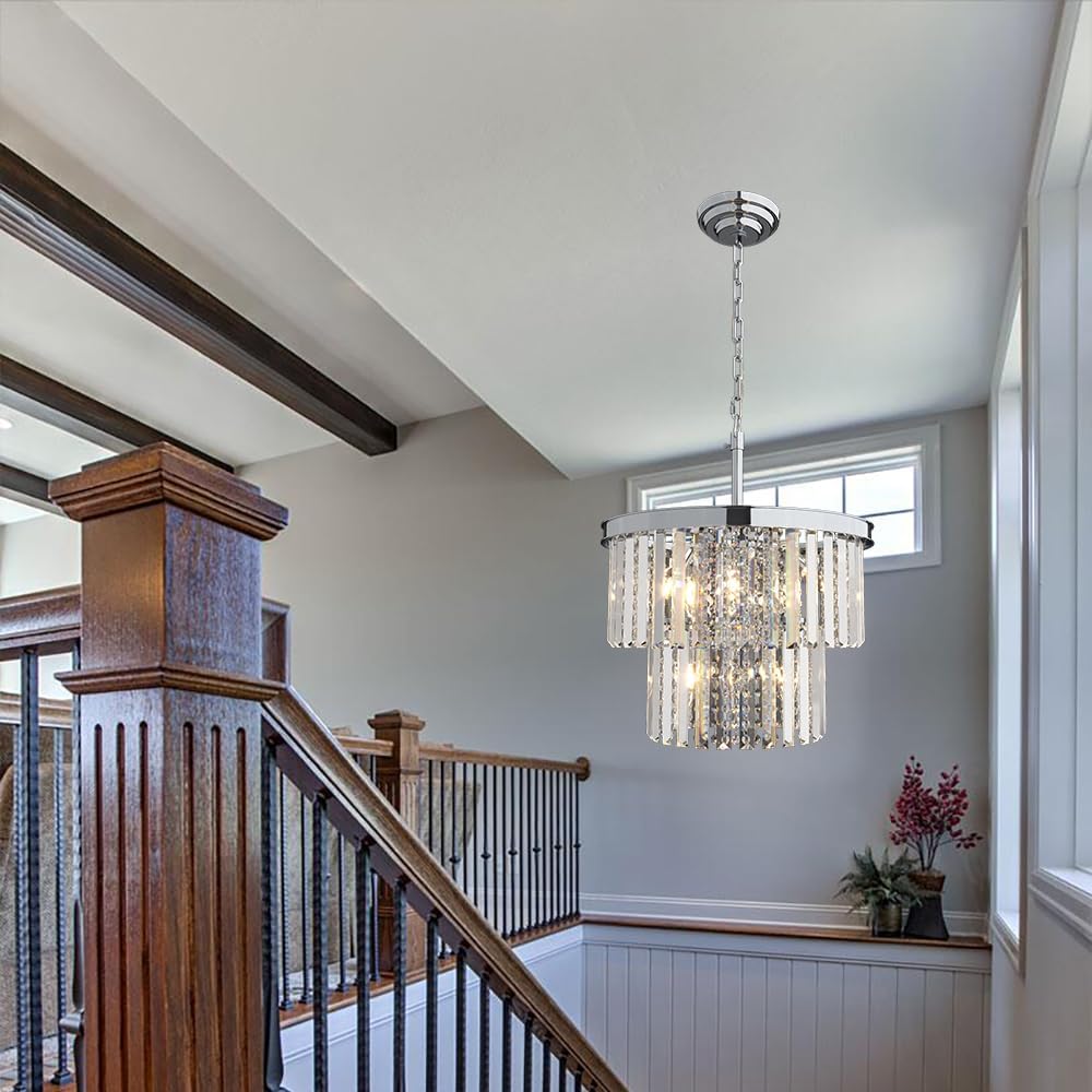 Modern Luxury Crystal Chandelier Light Gold/Chrome Pendant Lamp for Foyer Entrance Hallway