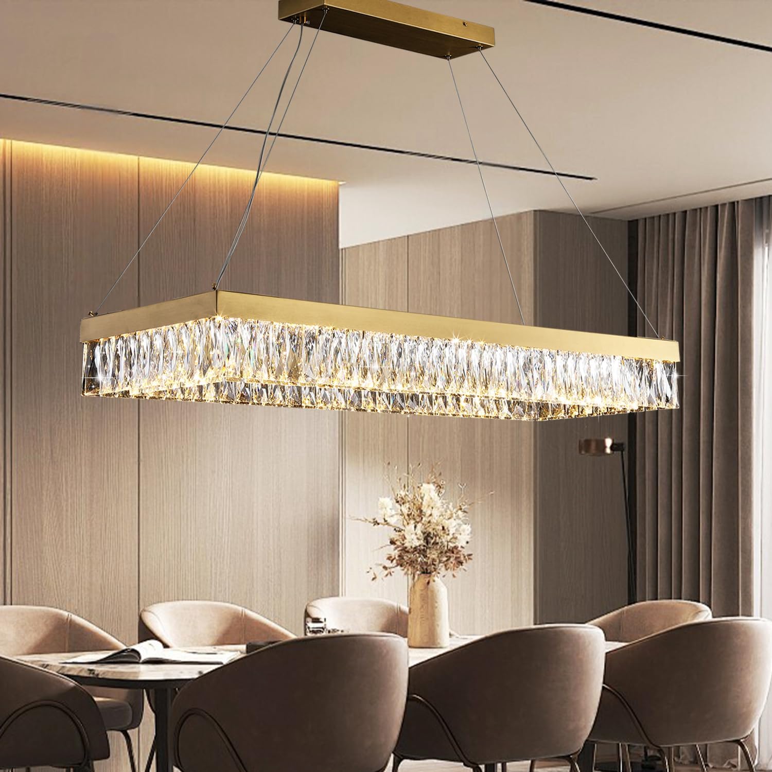 Modern Gold Luxury Crystal Chandelier L39/L47 Inch Contemporary Pendant Lamp