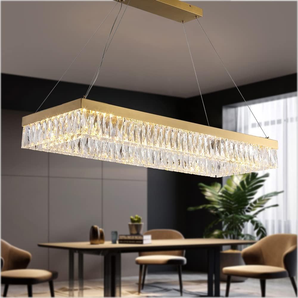 Modern Gold Luxury Crystal Chandelier L39/L47 Inch Contemporary Pendant Lamp