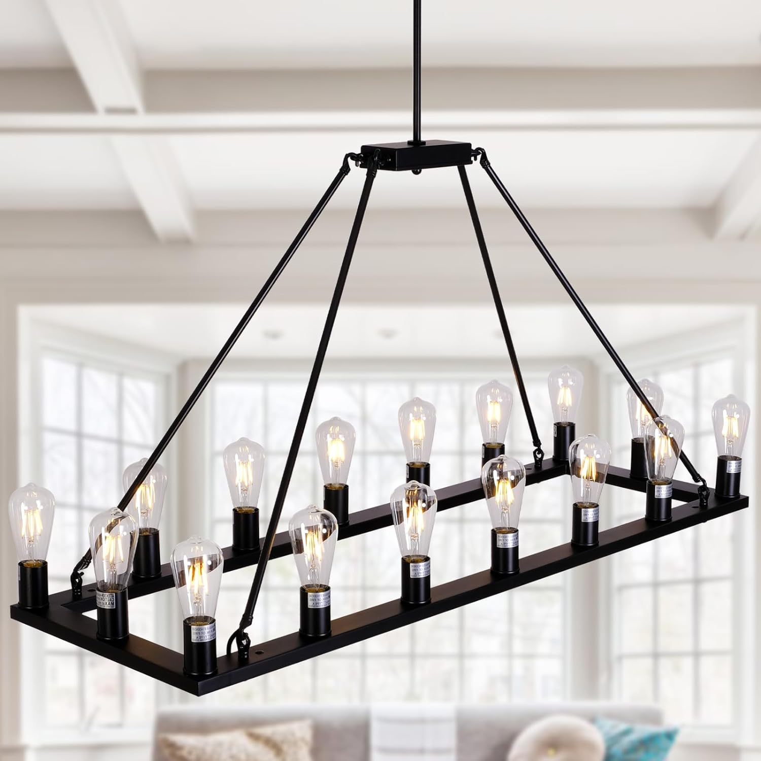 Rectangle Vintage Chandelier Kitchen Island Rustic Pendant Farmhouse Antique Industrial Ceiling Light