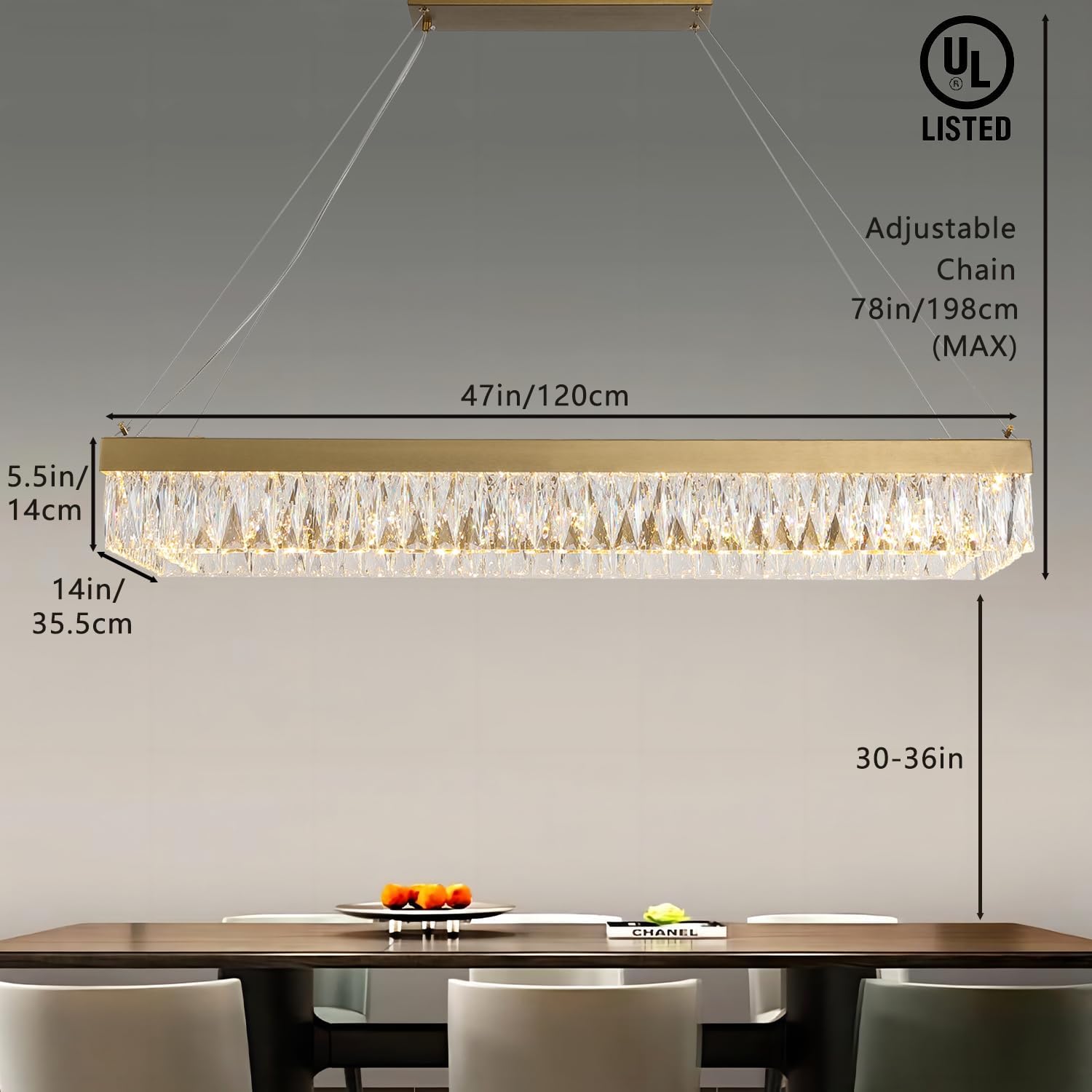 Modern Gold Luxury Crystal Chandelier L39/L47 Inch Contemporary Pendant Lamp