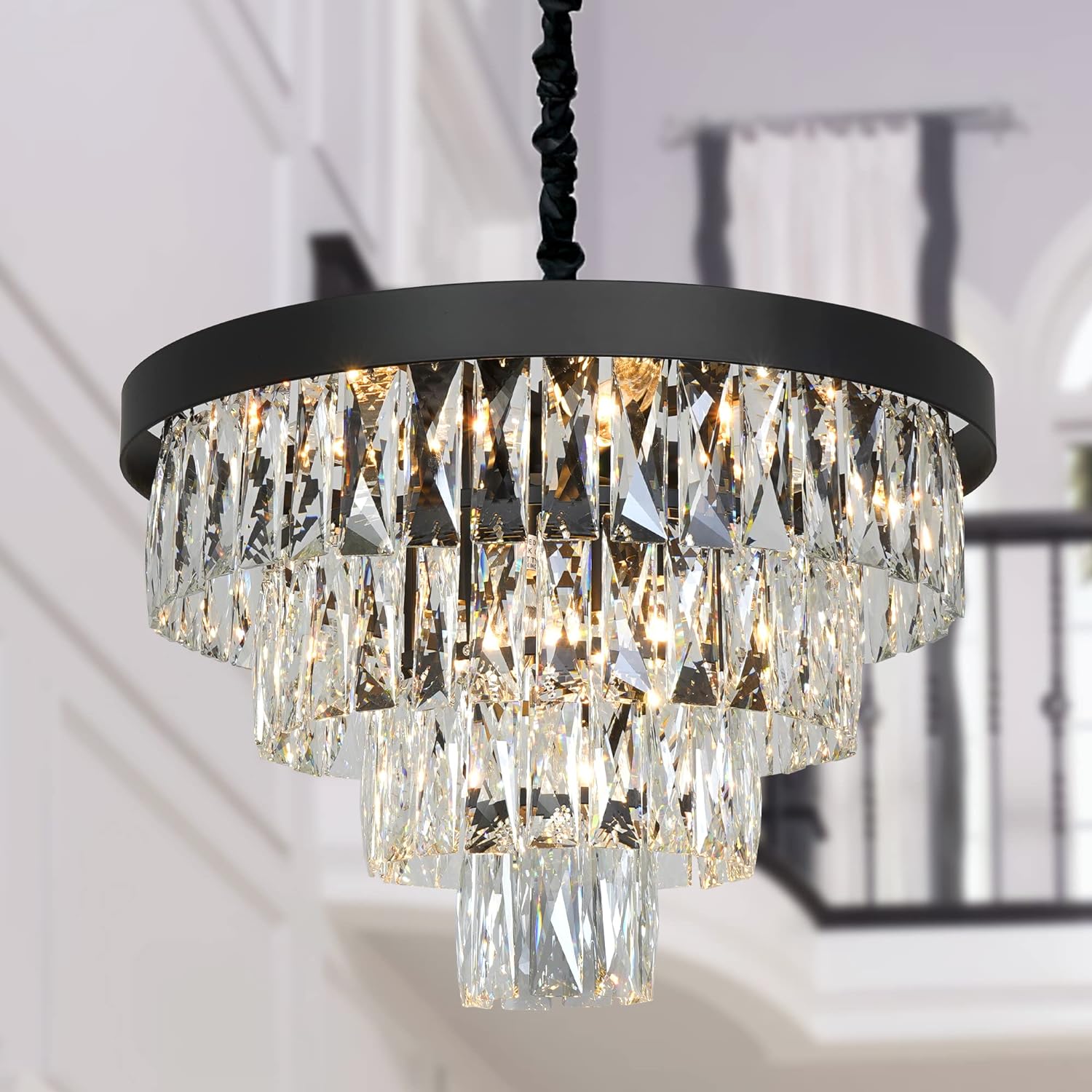 Black Modern Chandeliers Lighting Pendant Ceiling Light Fixture W19.68''/W27.56''