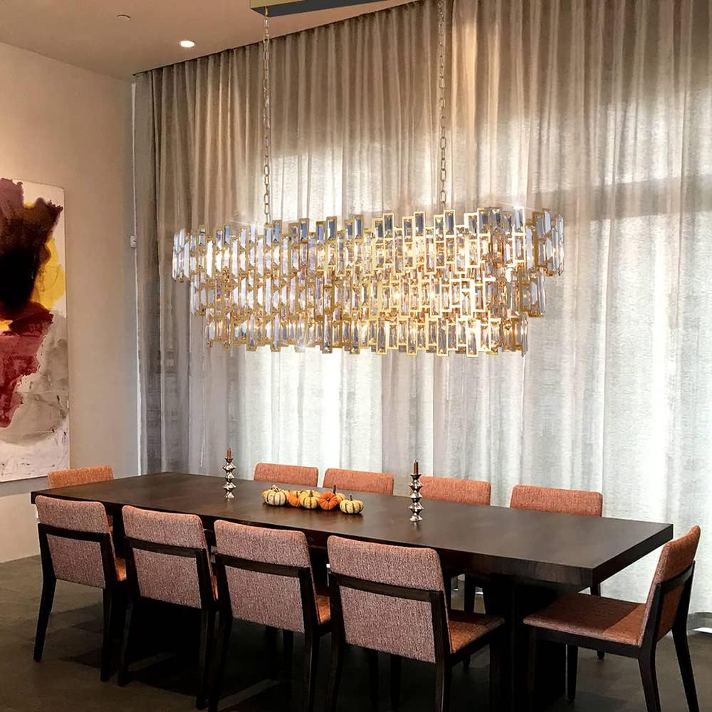 Crystal Chandeliers for Dining Room Modern Gold Rectangle Contemporary Pendant Lighting