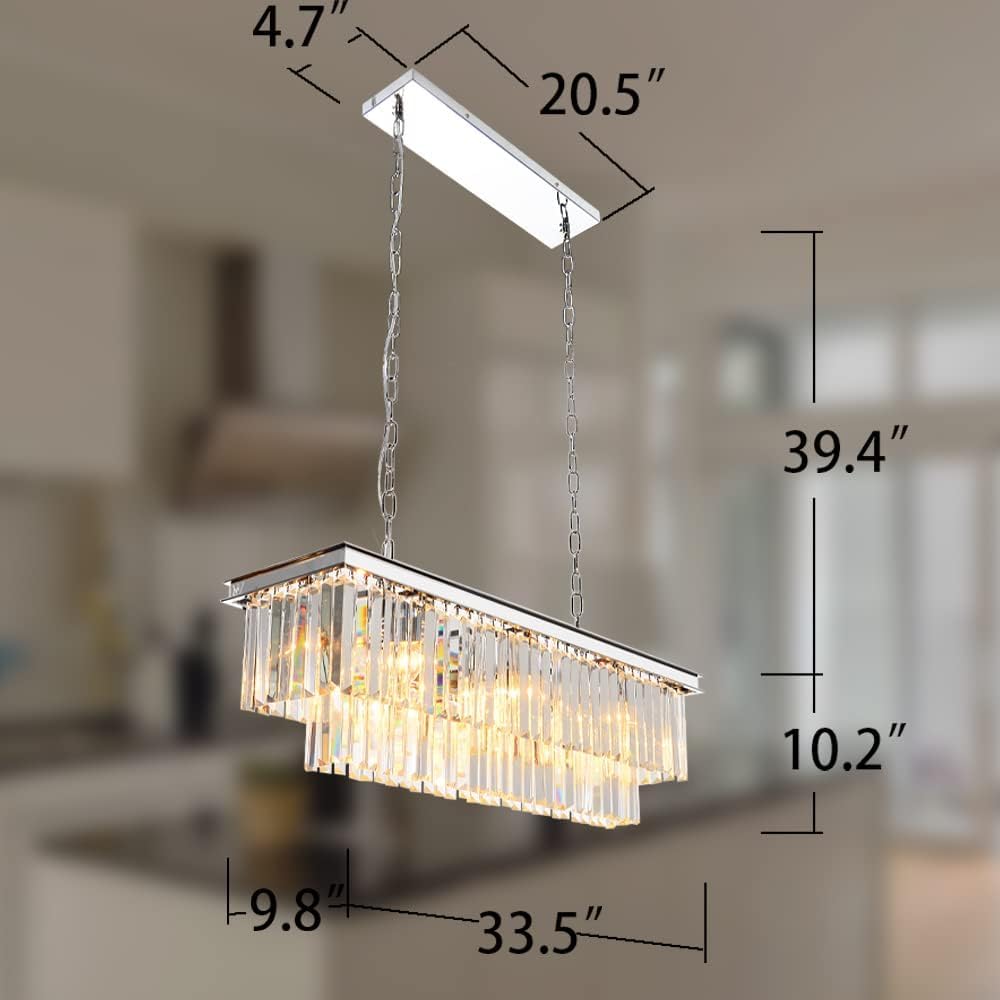 Luxury Chrome Rectangular Crystal Chandeliers Lighting Modern Pendant Ceiling Lights