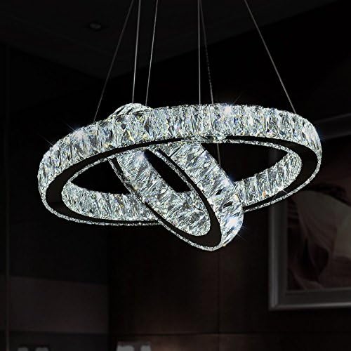 Meerosee Modern Chandelier Light LED Pendant Lamp Adjustable Stainless Steel 2/3 Rings