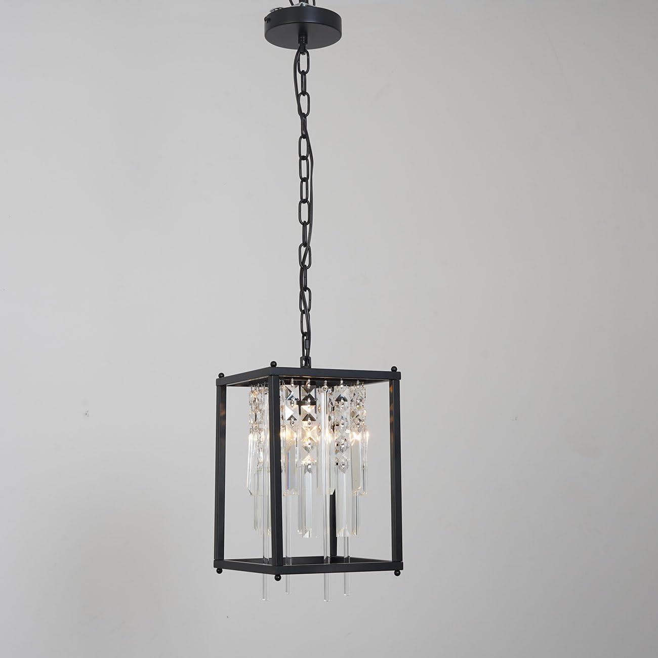 Modern Farmhouse Black Crystal Industrial Pendant Light Fixture Luxury Square Chandeliers