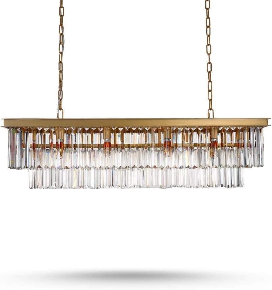 Meerosee L39.4 W10.2 Gold Rectangle Modern Crystal Chandeliers Lighting Pendant Ceiling Lights