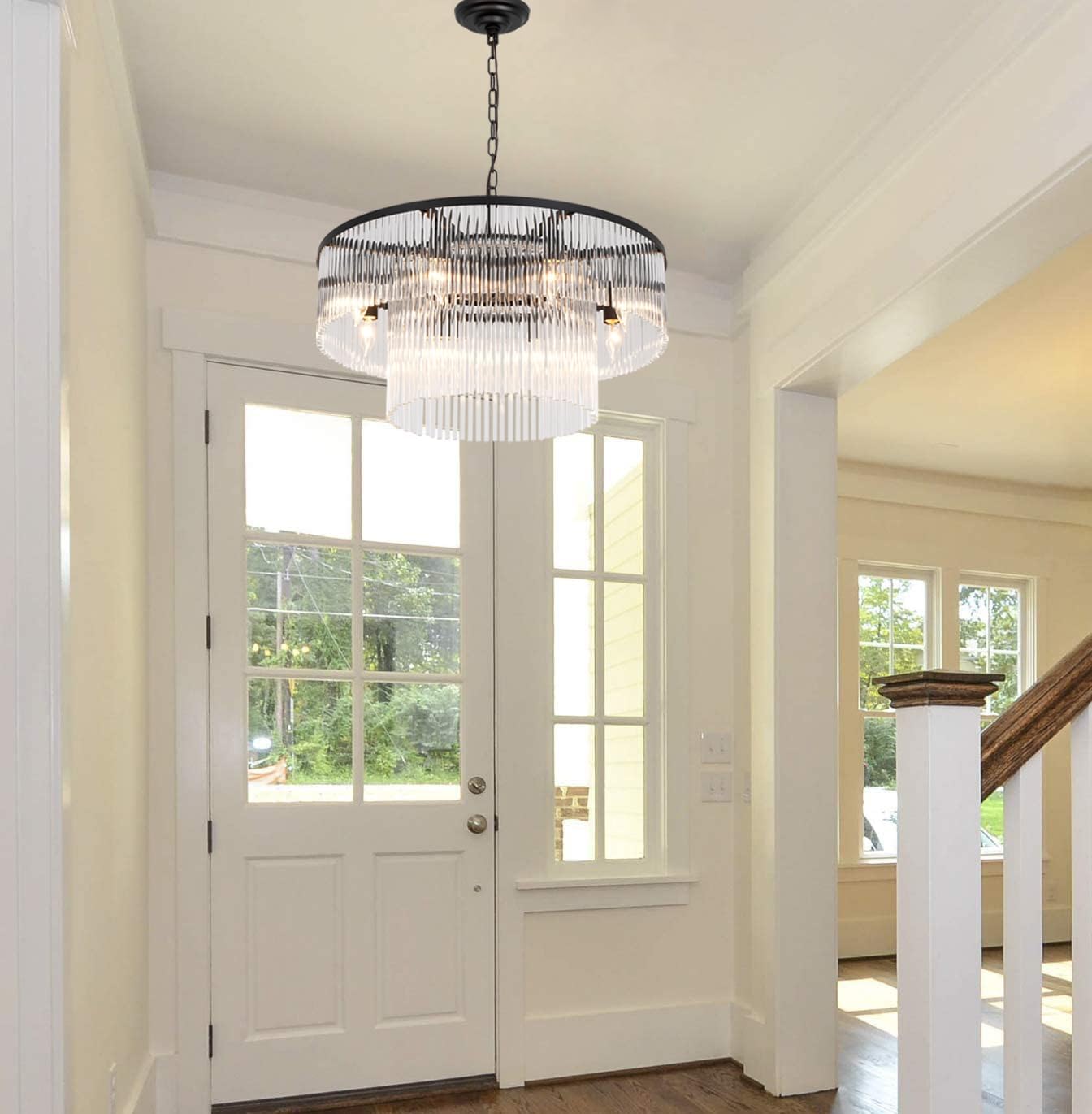 Contemporary Black Chandeliers Light Round Crystal Pendan Lamp for  Foyer Entryway Dining Room