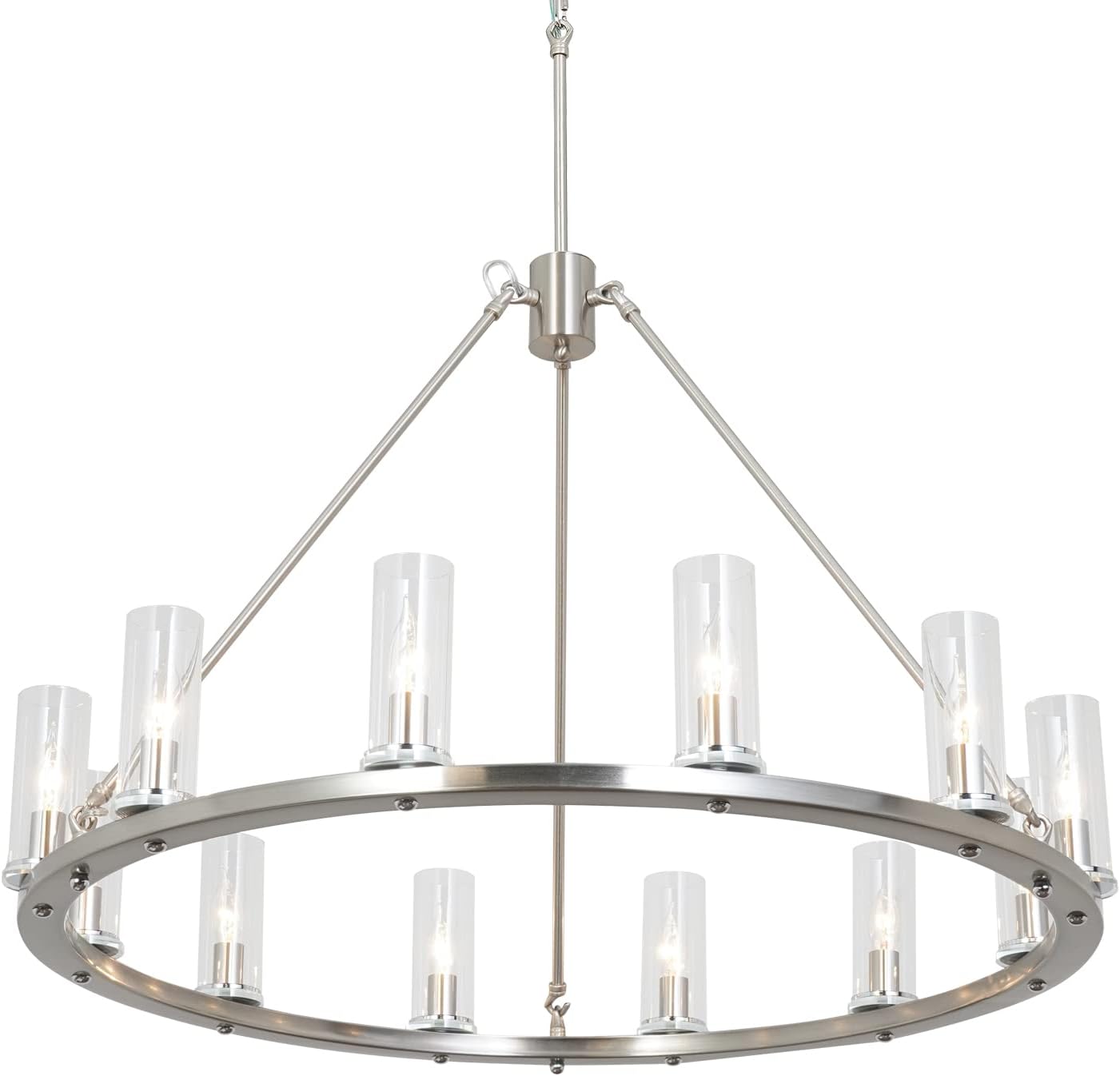 W35.4 Brushed Nickel Chandelier Wagon Wheel Chandeliers for Dining Room Foyer