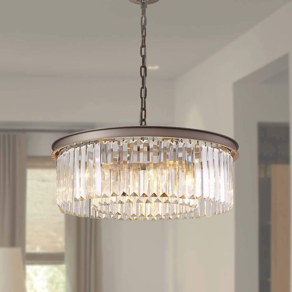 Nickel Crystal Chandeliers Lights Vintage Pendant Round Lamp