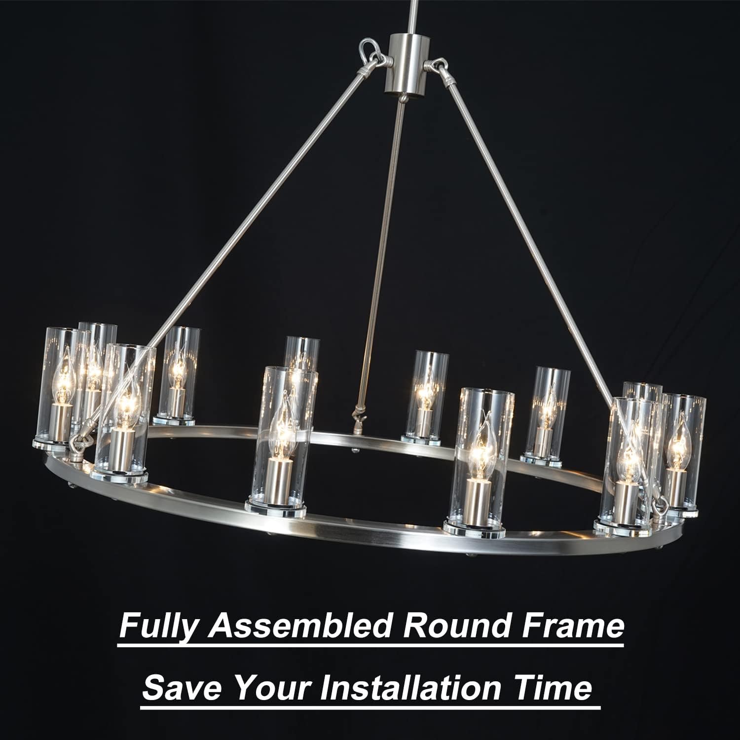 W35.4 Brushed Nickel Chandelier Wagon Wheel Chandeliers for Dining Room Foyer