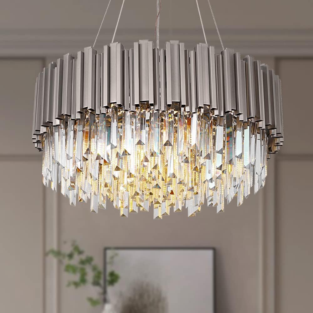 Nickel Luxury Modern Crystal Chandelier Contemporary Pendant Ceiling Lights W22/W28''