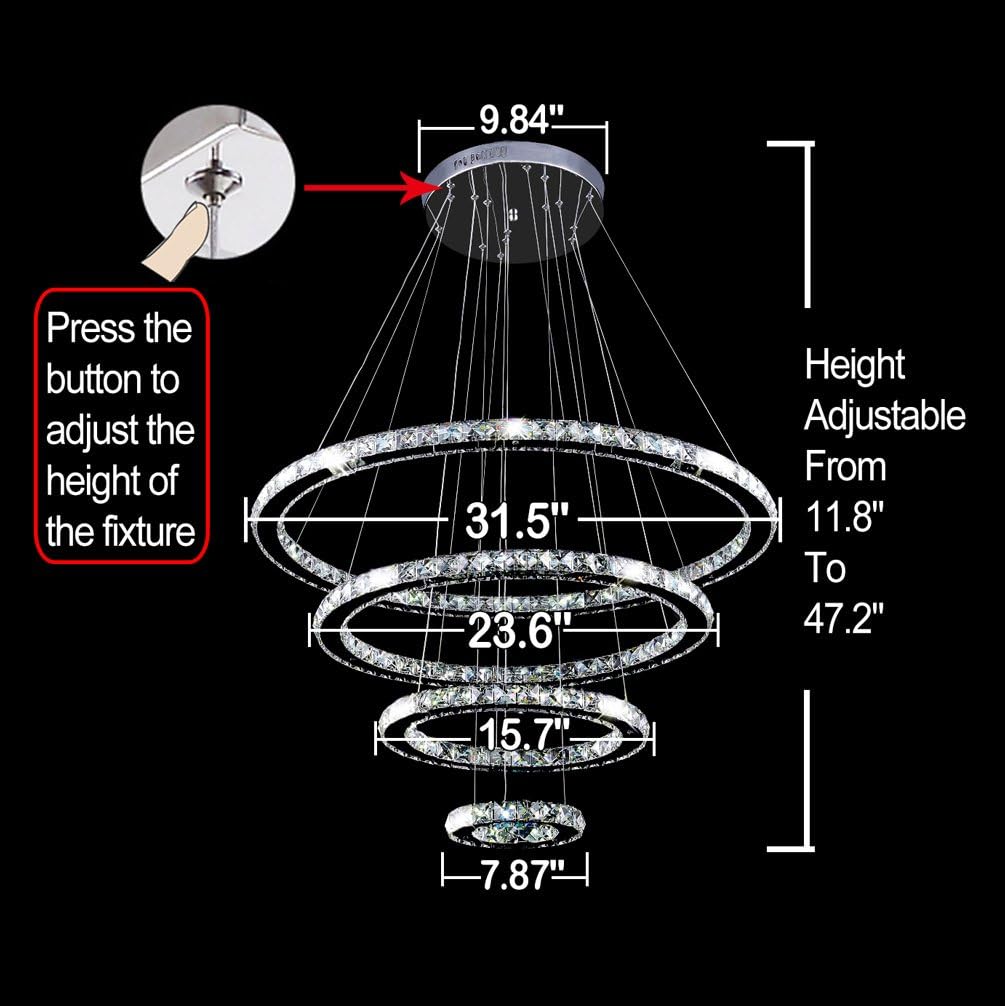 Modern Crystal LED Chandeliers 3/4 Rings Adjustable Stainless Steel Cable DIY Design