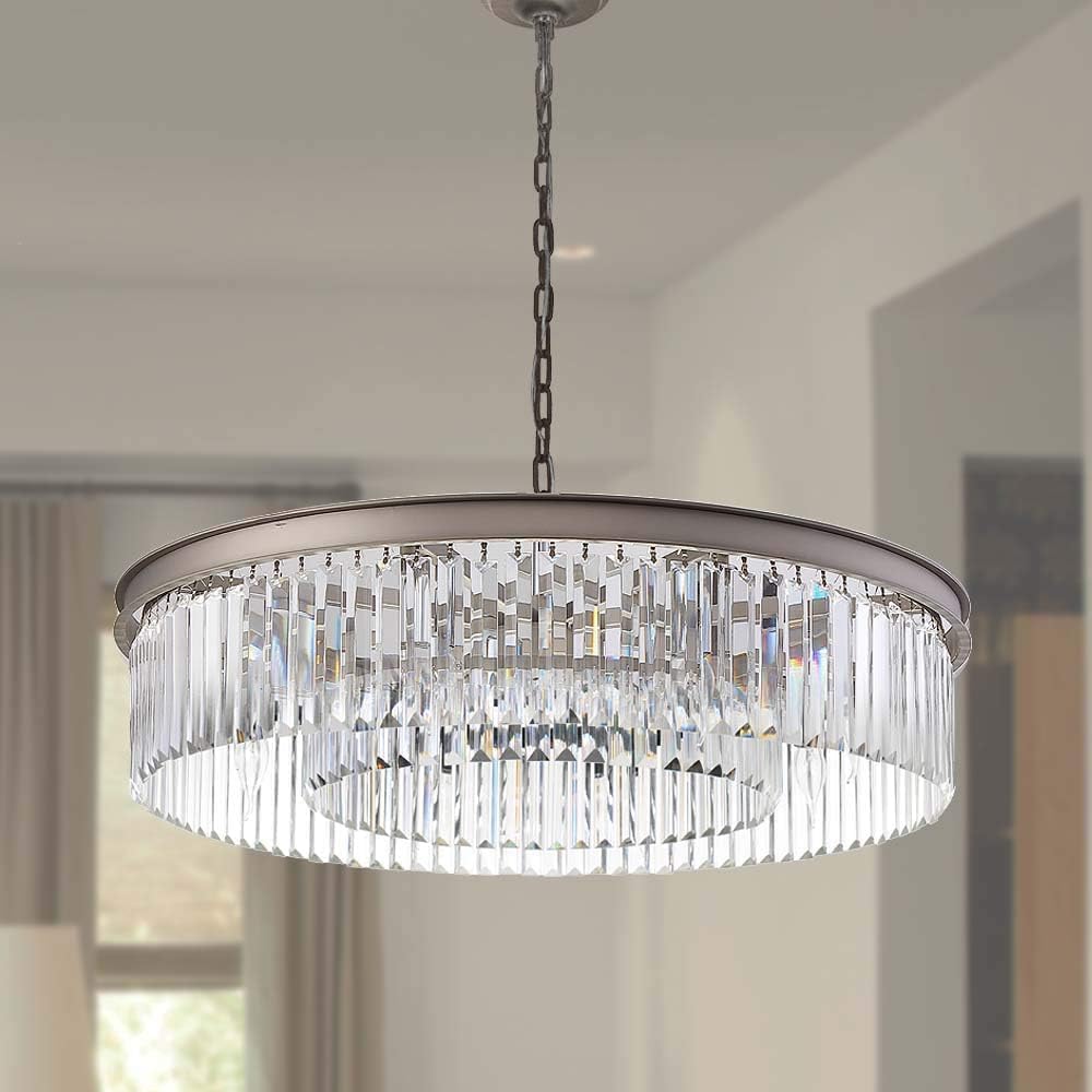 Nickel Crystal Chandeliers Lights Vintage Pendant Round Lamp