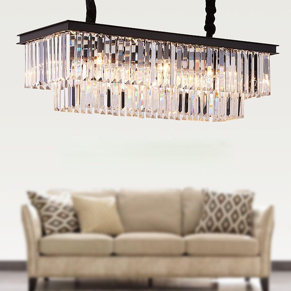 Modern K9 Crystal Chandelier Black Pendant Light Fixture L33.5 Inch/ L39.4Inch