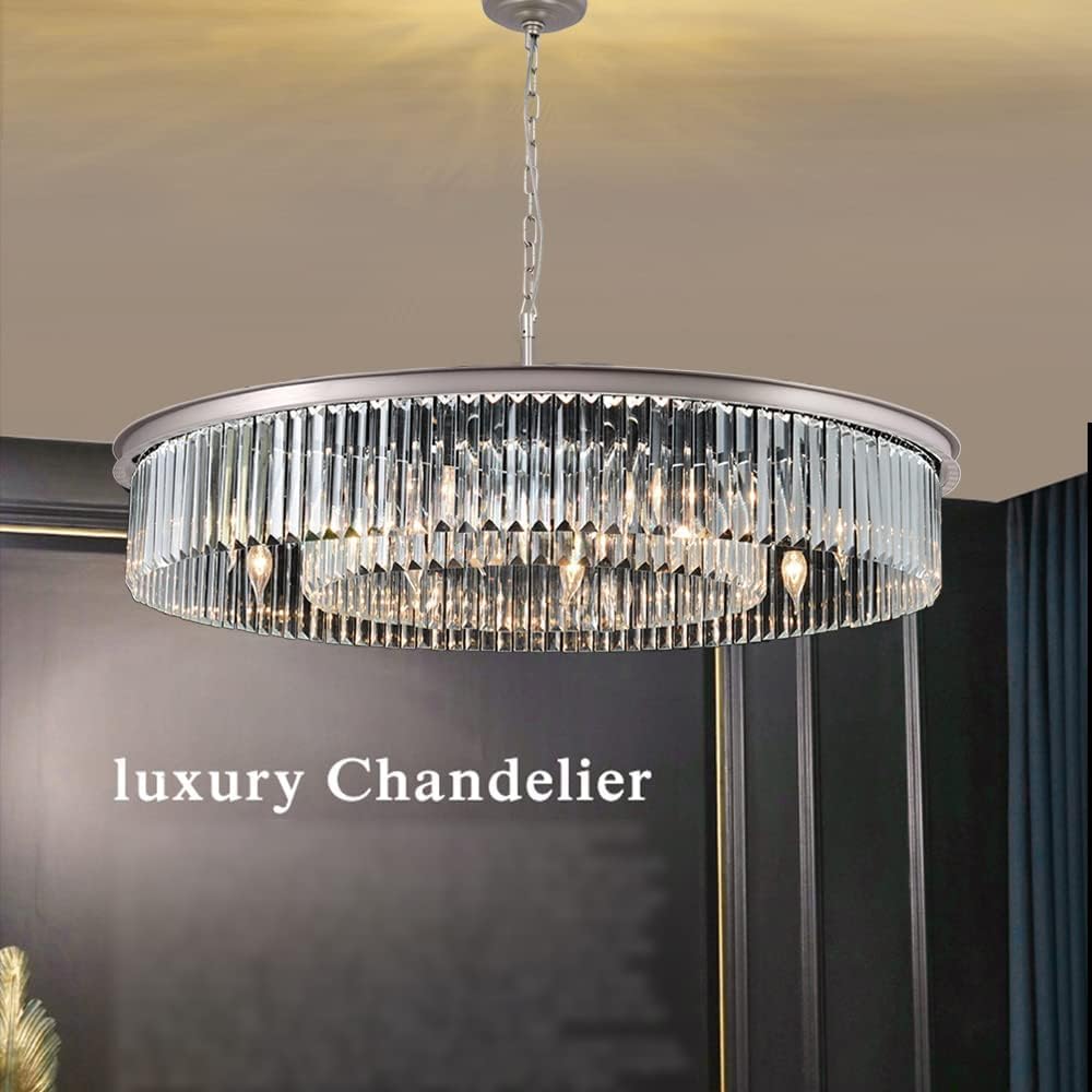 Nickel Crystal Chandeliers Lights Vintage Pendant Round Lamp