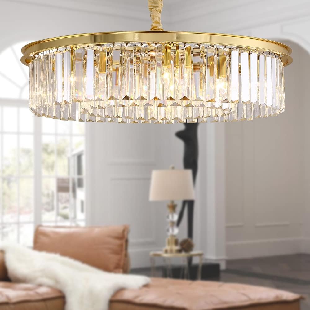 Gold Crystal Chandeliers Modern Contemporary Ceiling Lights Fixtures 33 inch Diameter