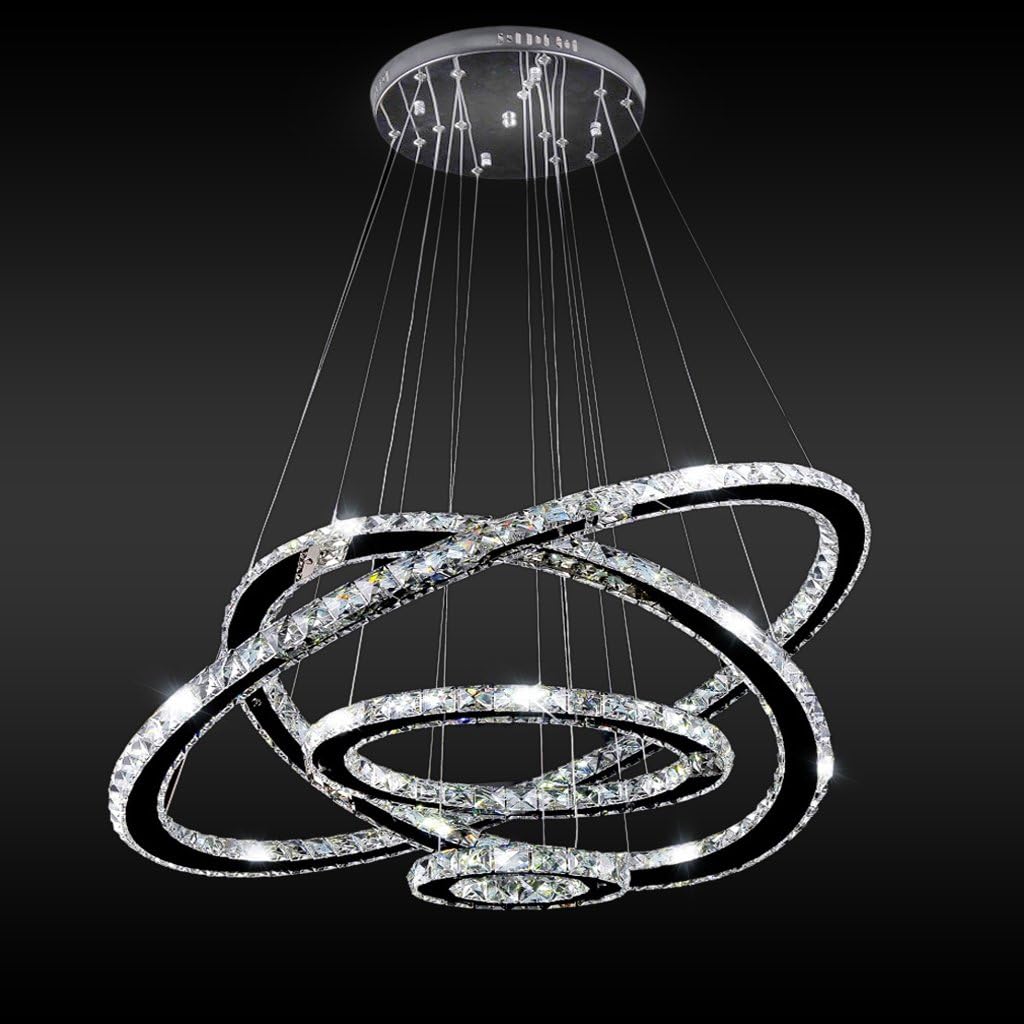 Modern Crystal LED Chandeliers 3/4 Rings Adjustable Stainless Steel Cable DIY Design