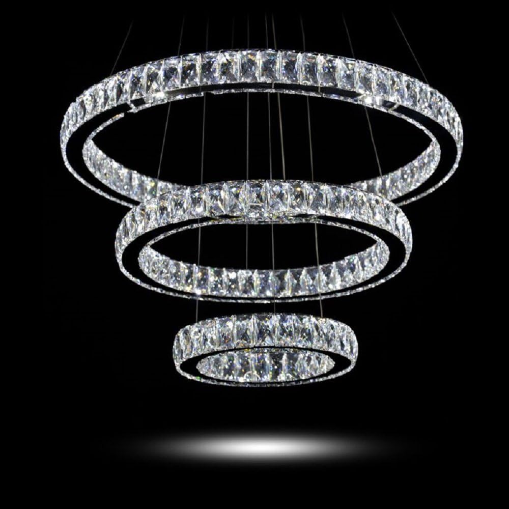 Meerosee Modern Chandelier Light LED Pendant Lamp Adjustable Stainless Steel 2/3 Rings