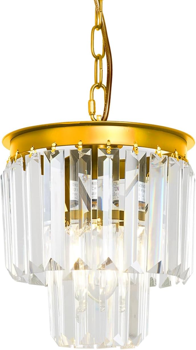 Modern Small Gold K9 Crystal Pendant Lamp 8 Inches E26 Mini Contemporary Chandelier