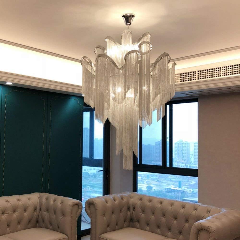 Contemporary Chandelier 8 Lights Aluminum Chain Pendant Ceiling Lighting W23.6 H59.1