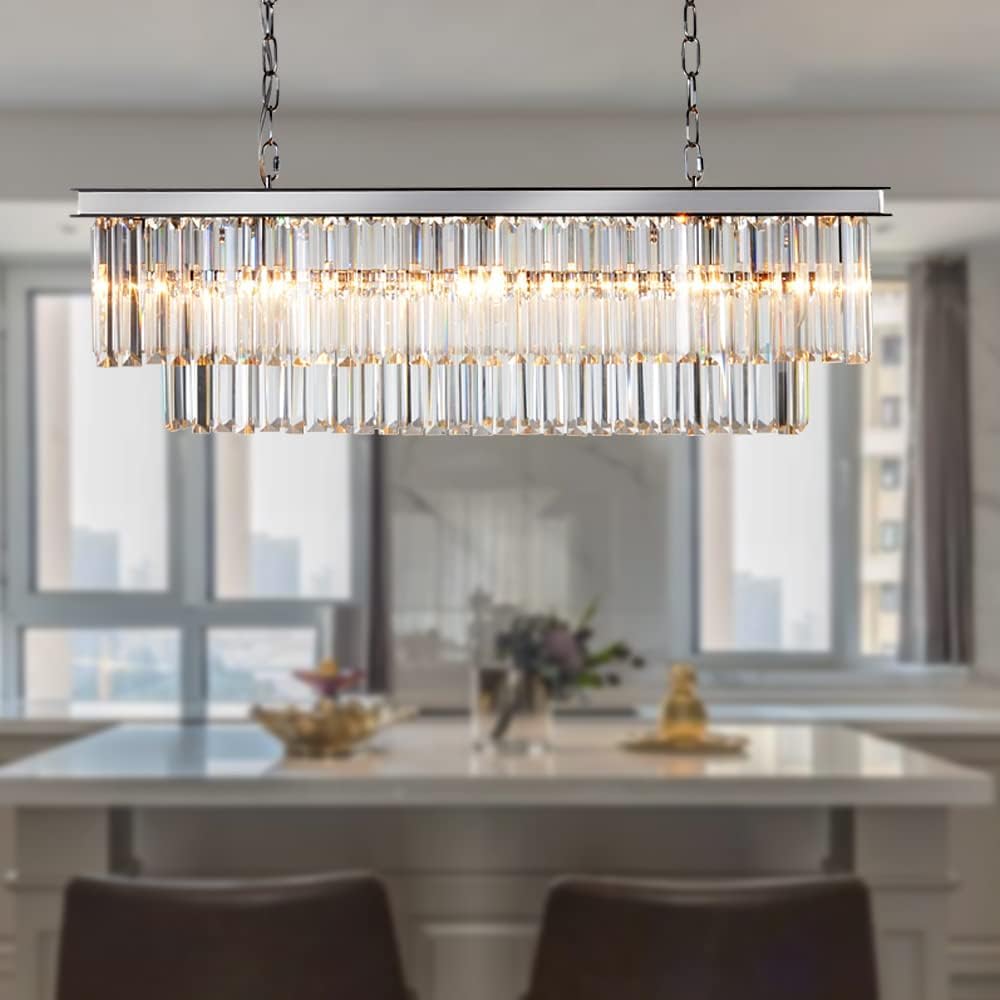 Luxury Chrome Rectangular Crystal Chandeliers Lighting Modern Pendant Ceiling Lights