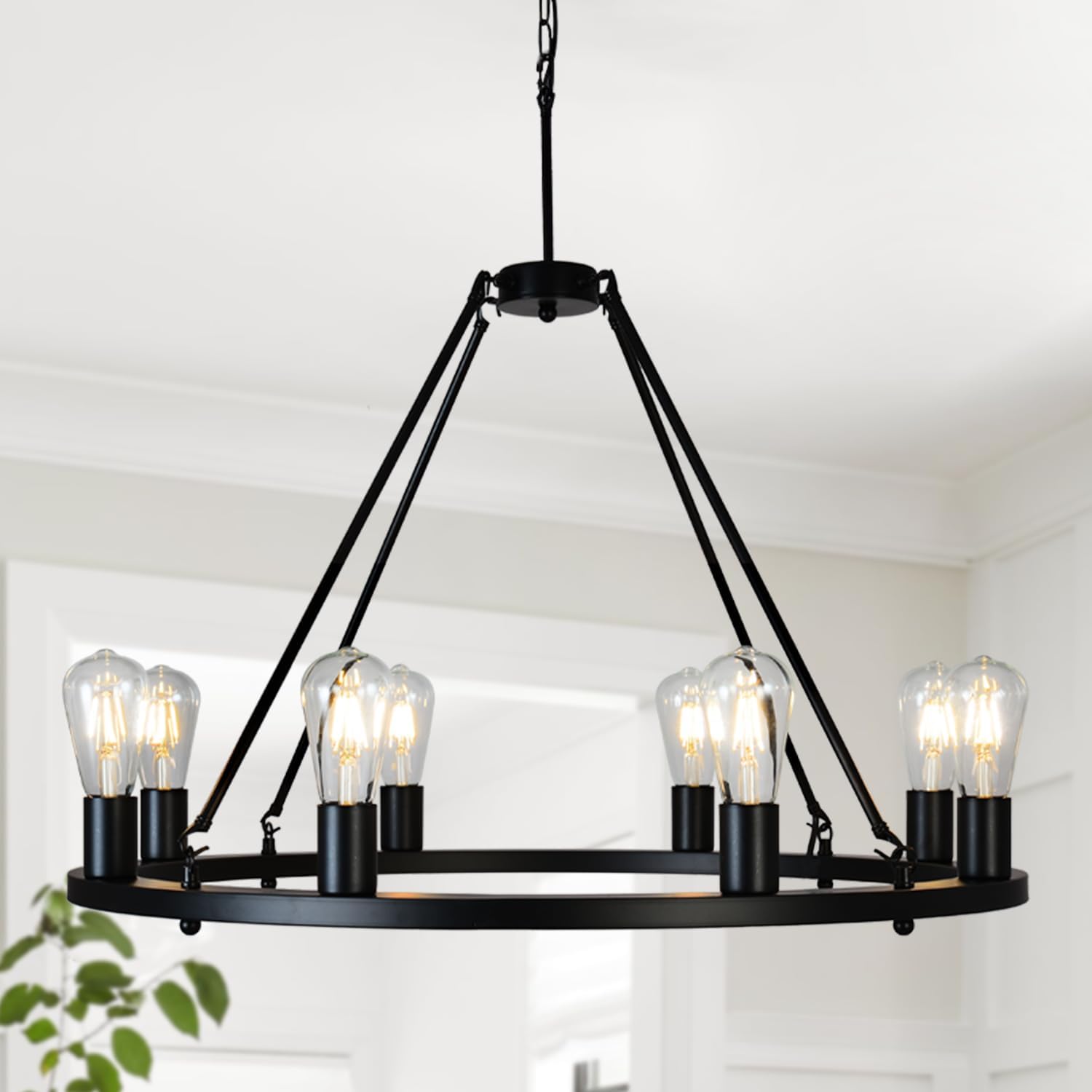 W29.5 Wagon Wheel Chandelier Farmhouse Rustic Pendant Lamp 8-Light