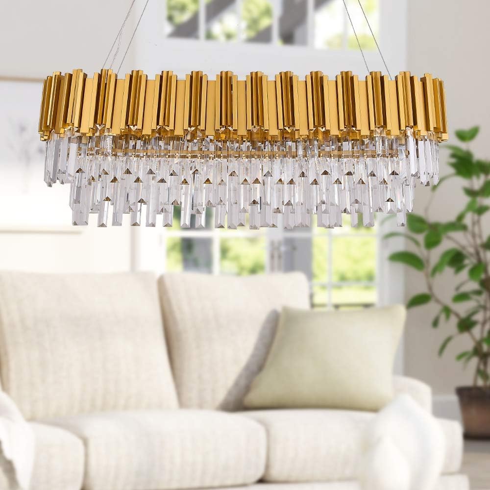 W35 Linear Gold Modern Crystal Chandelier Lights Luxury Pendant Ceiling Light