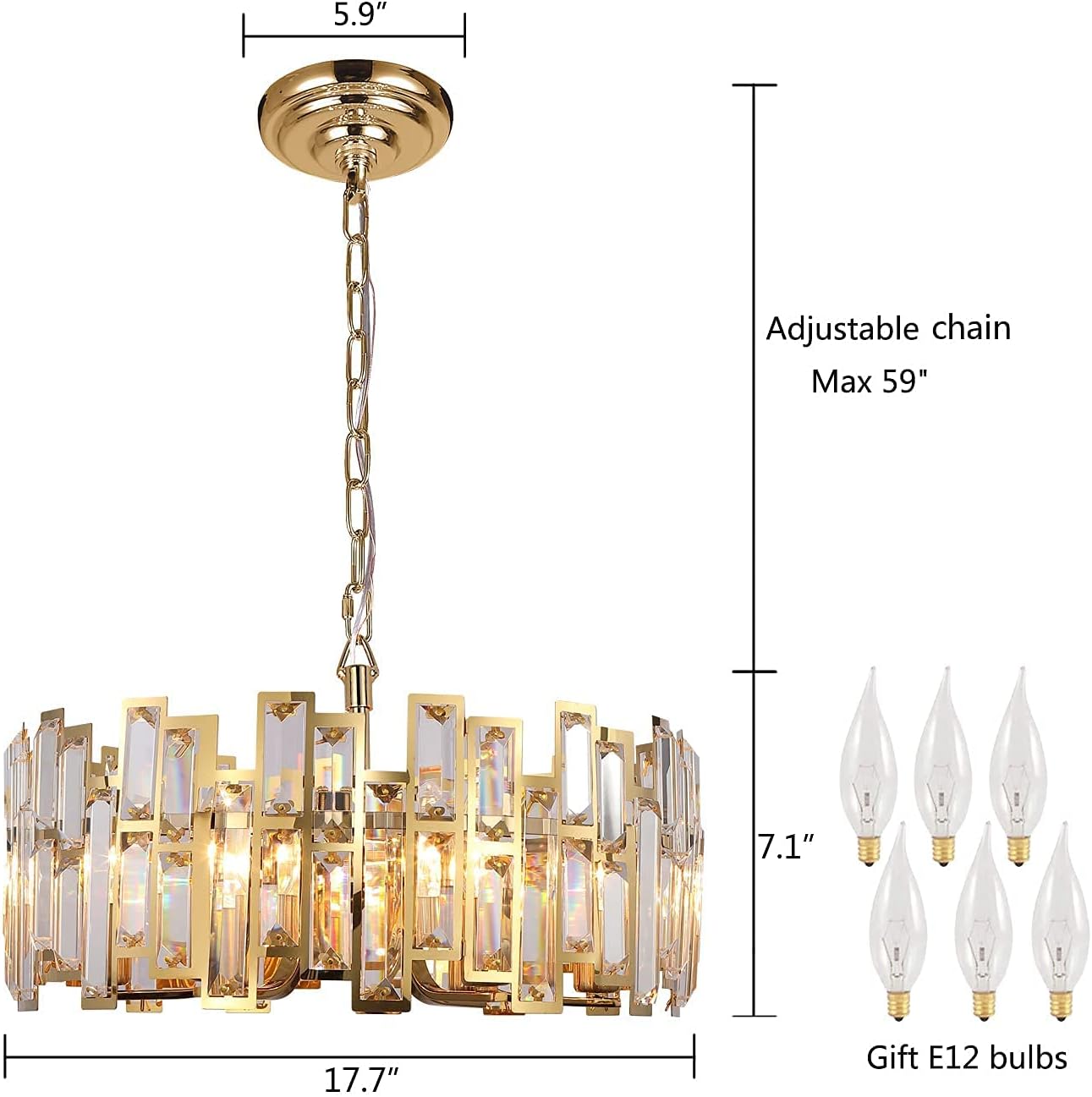 Gold Chandeliers Lighting Modern Crystal Pendant 6 Light Contemporary Girls Bedroom Lamp