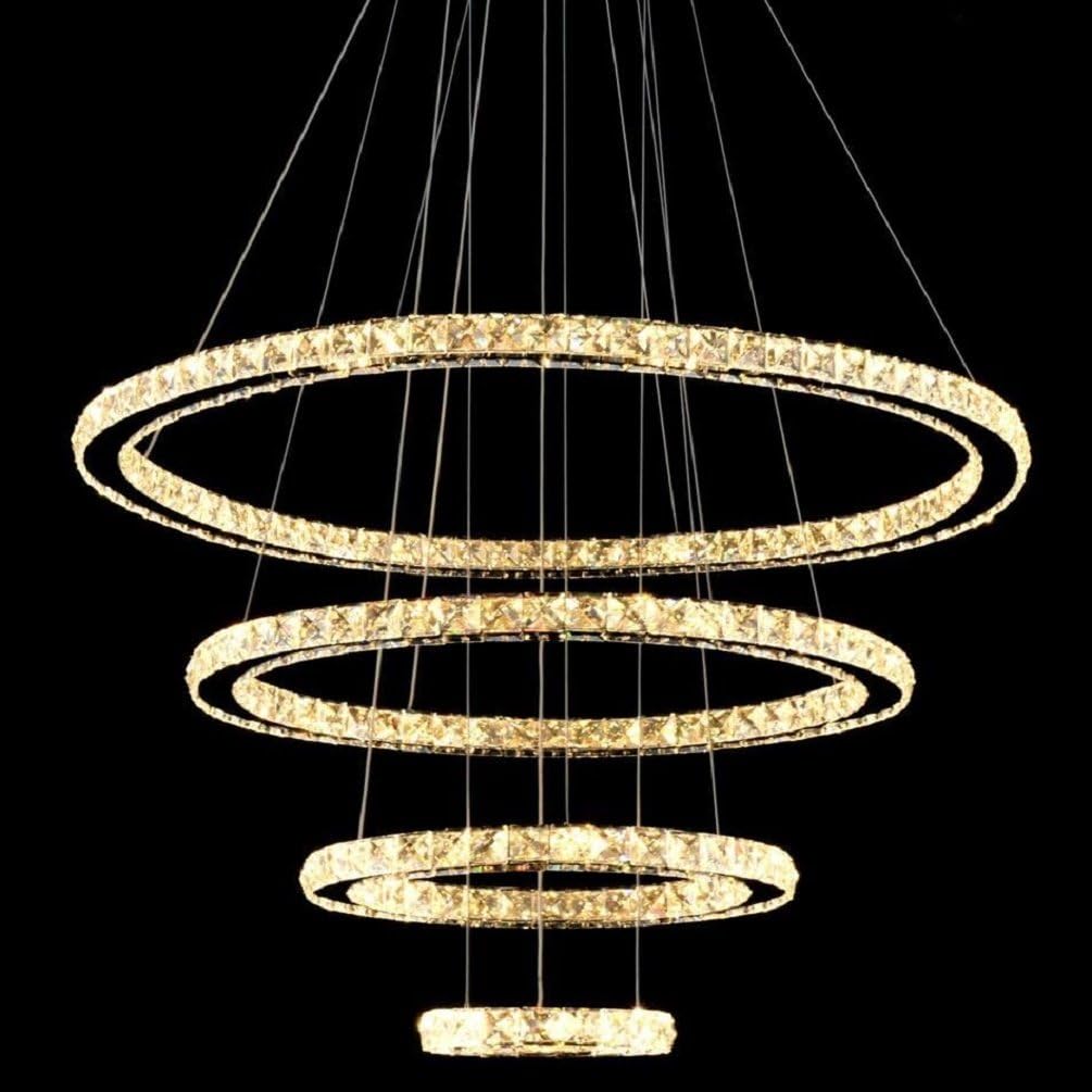 Modern Crystal LED Chandeliers 3/4 Rings Adjustable Stainless Steel Cable DIY Design