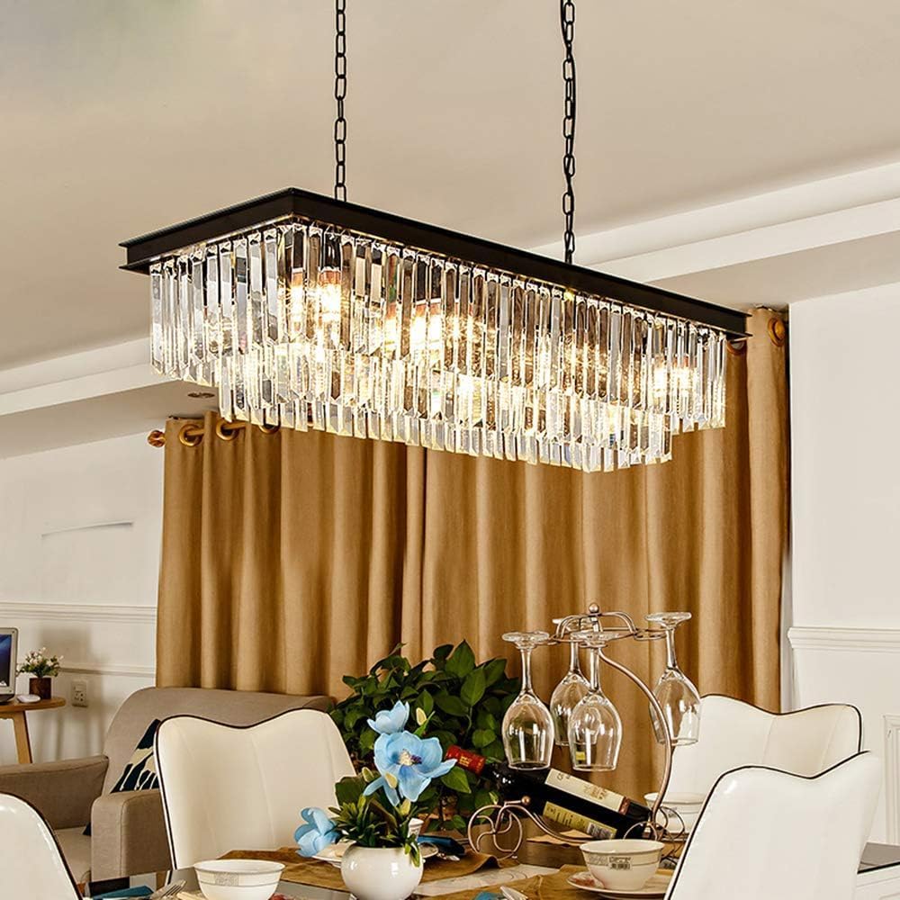 Modern K9 Crystal Chandelier Black Pendant Light Fixture L33.5 Inch/ L39.4Inch