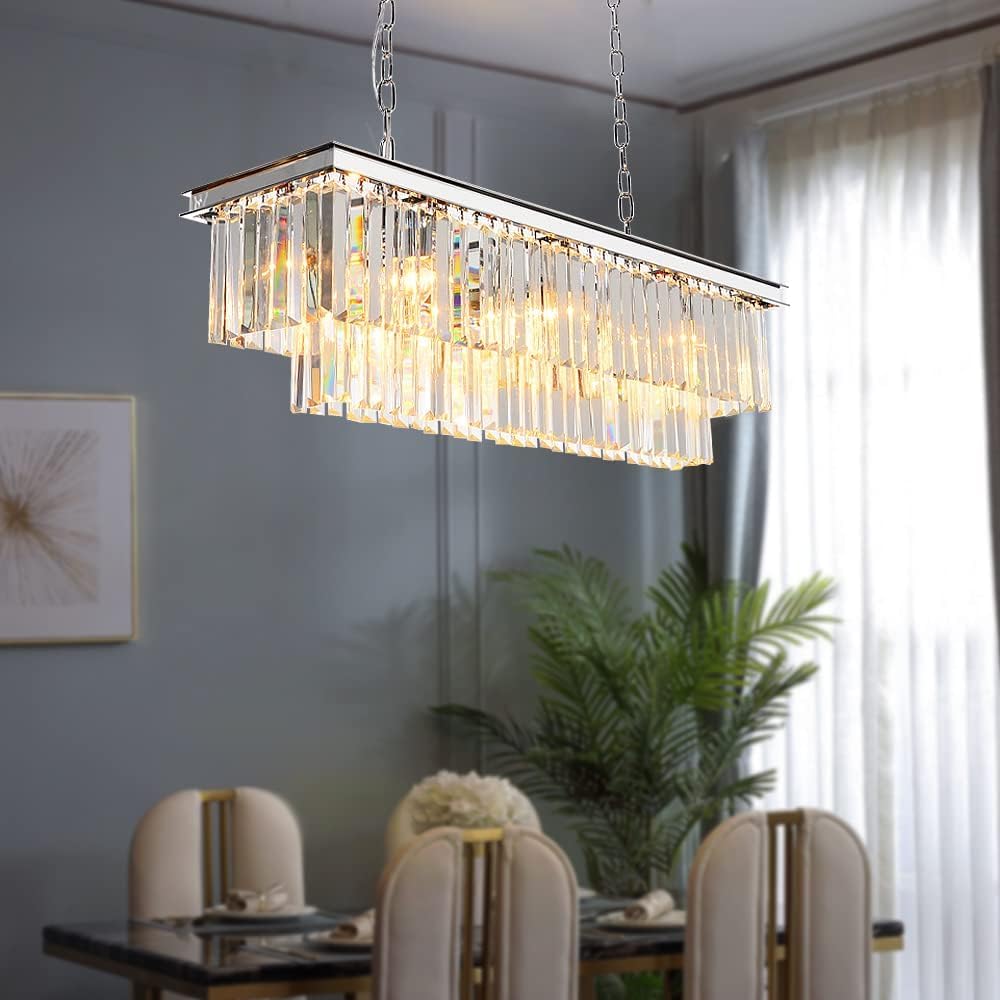 Luxury Chrome Rectangular Crystal Chandeliers Lighting Modern Pendant Ceiling Lights